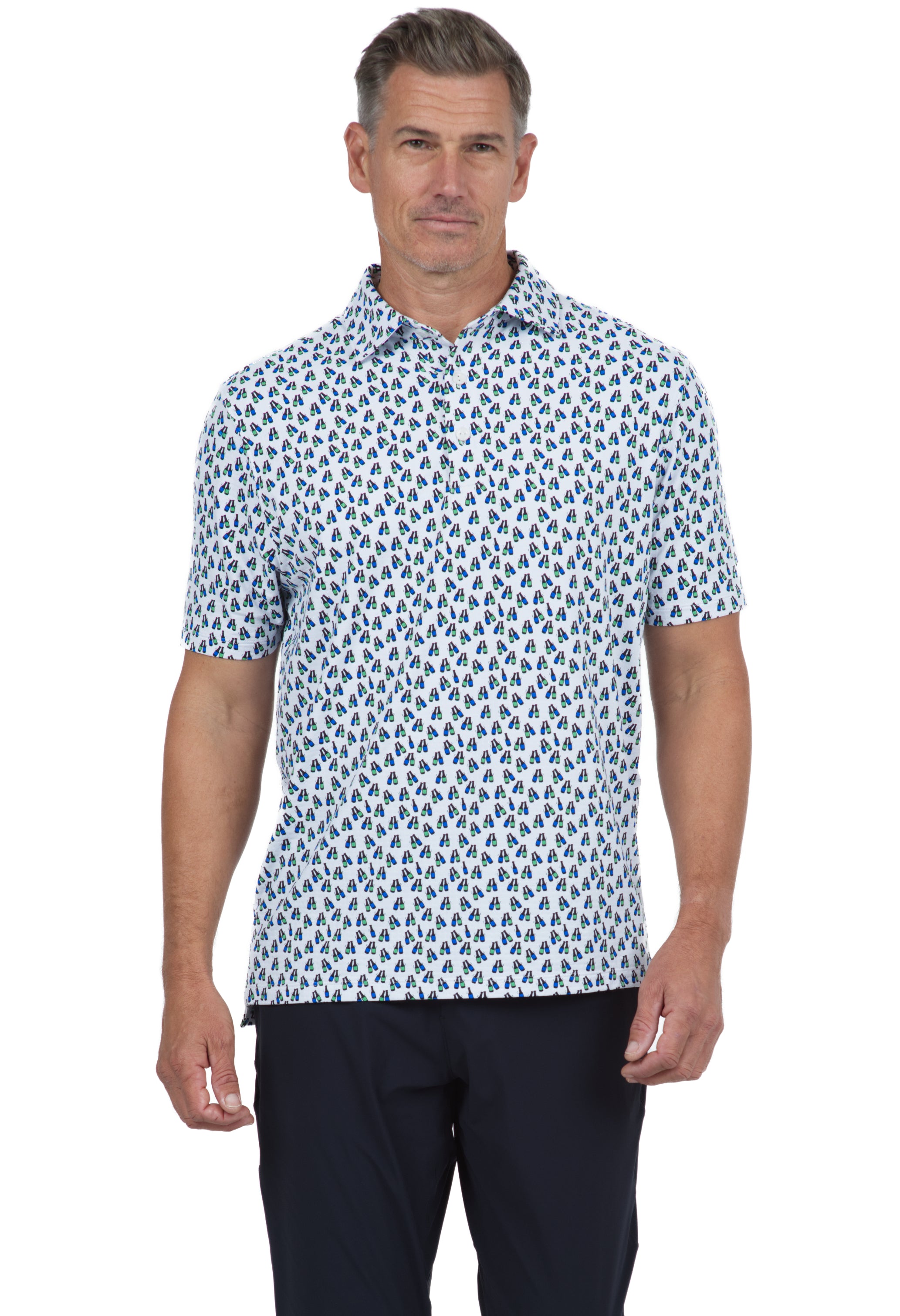 IBKÜL - Cheers Print Short Sleeve Polo – 94161 (Modern Fit) - Color: Black/White/Royal/Green