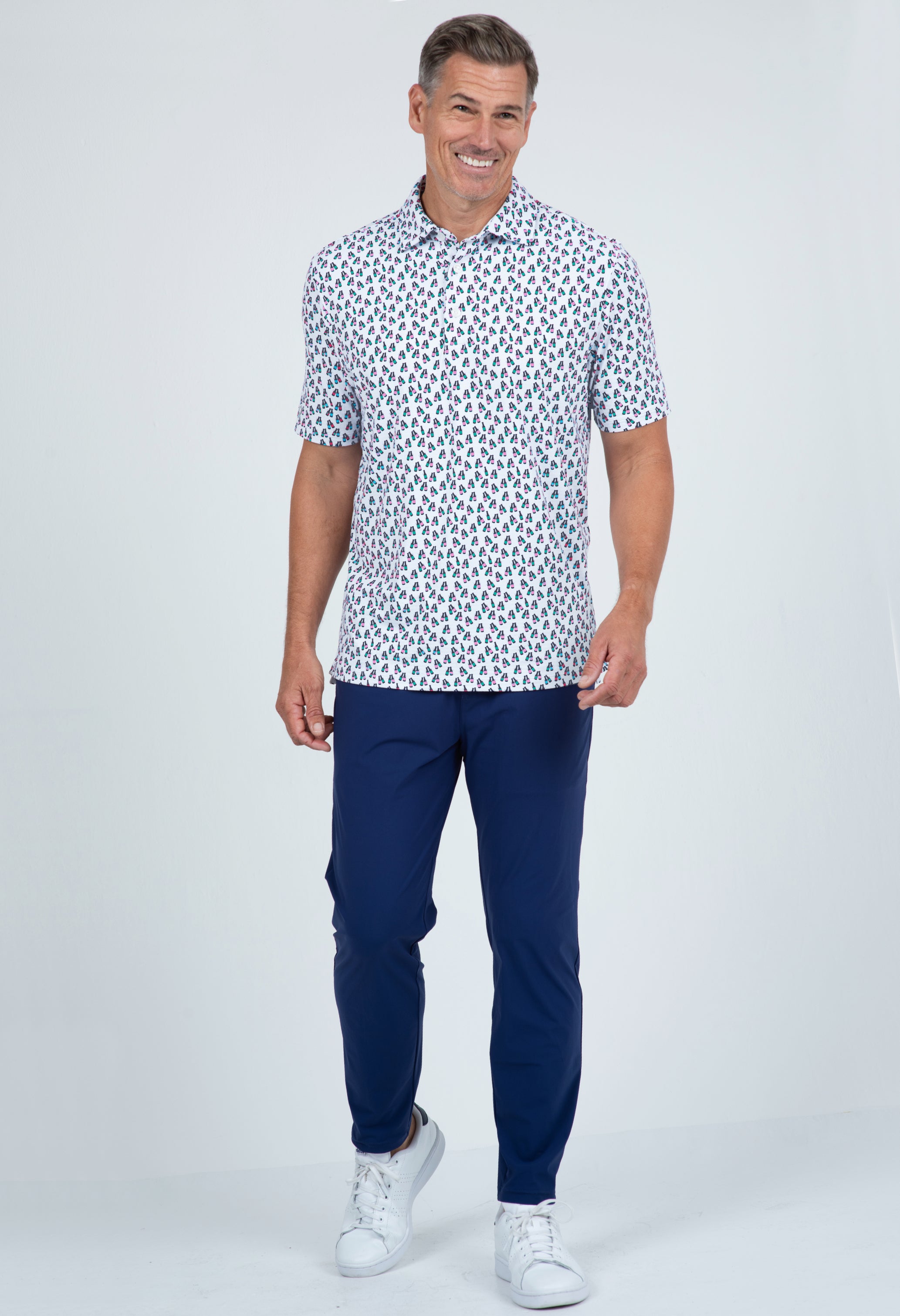 IBKÜL - Cheers Print Short Sleeve Polo – 94161 (Modern Fit) - Color: Charcoal/Wht/Mint/Lt. Pink