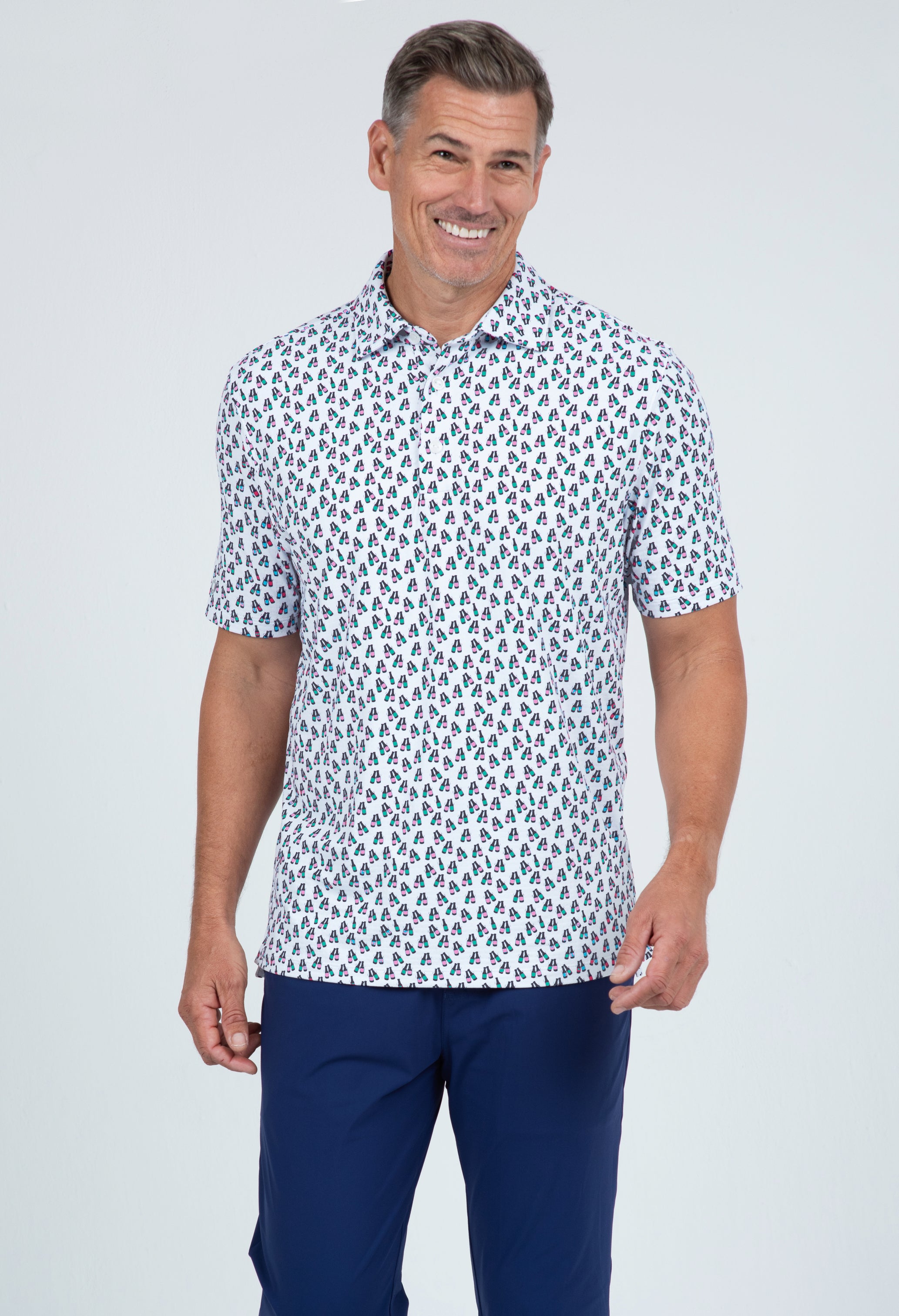 IBKÜL - Cheers Print Short Sleeve Polo – 94161 (Modern Fit) - Color: Charcoal/Wht/Mint/Lt. Pink