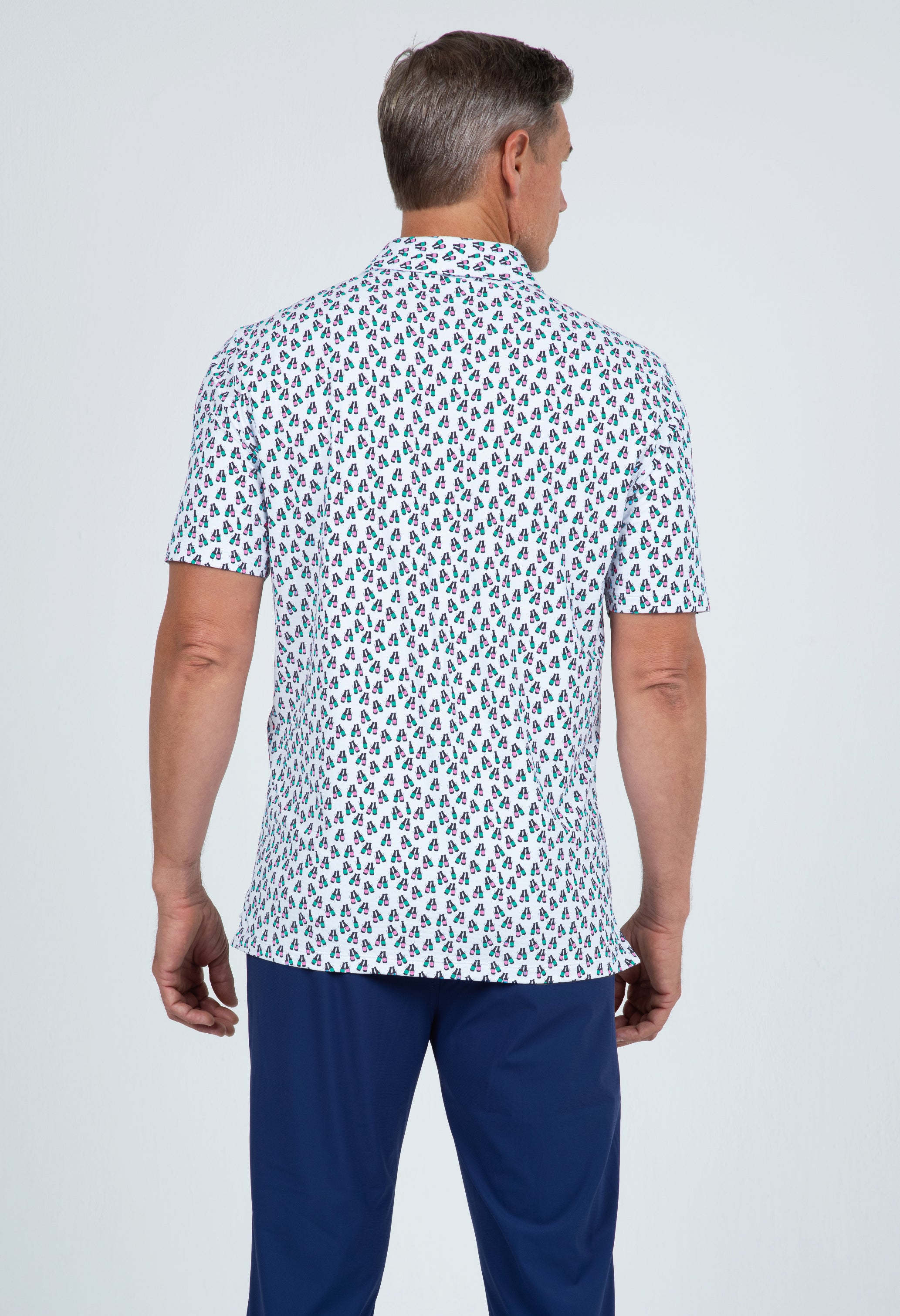 IBKÜL - Cheers Print Short Sleeve Polo – 94161 (Modern Fit) - Color: Charcoal/Wht/Mint/Lt. Pink