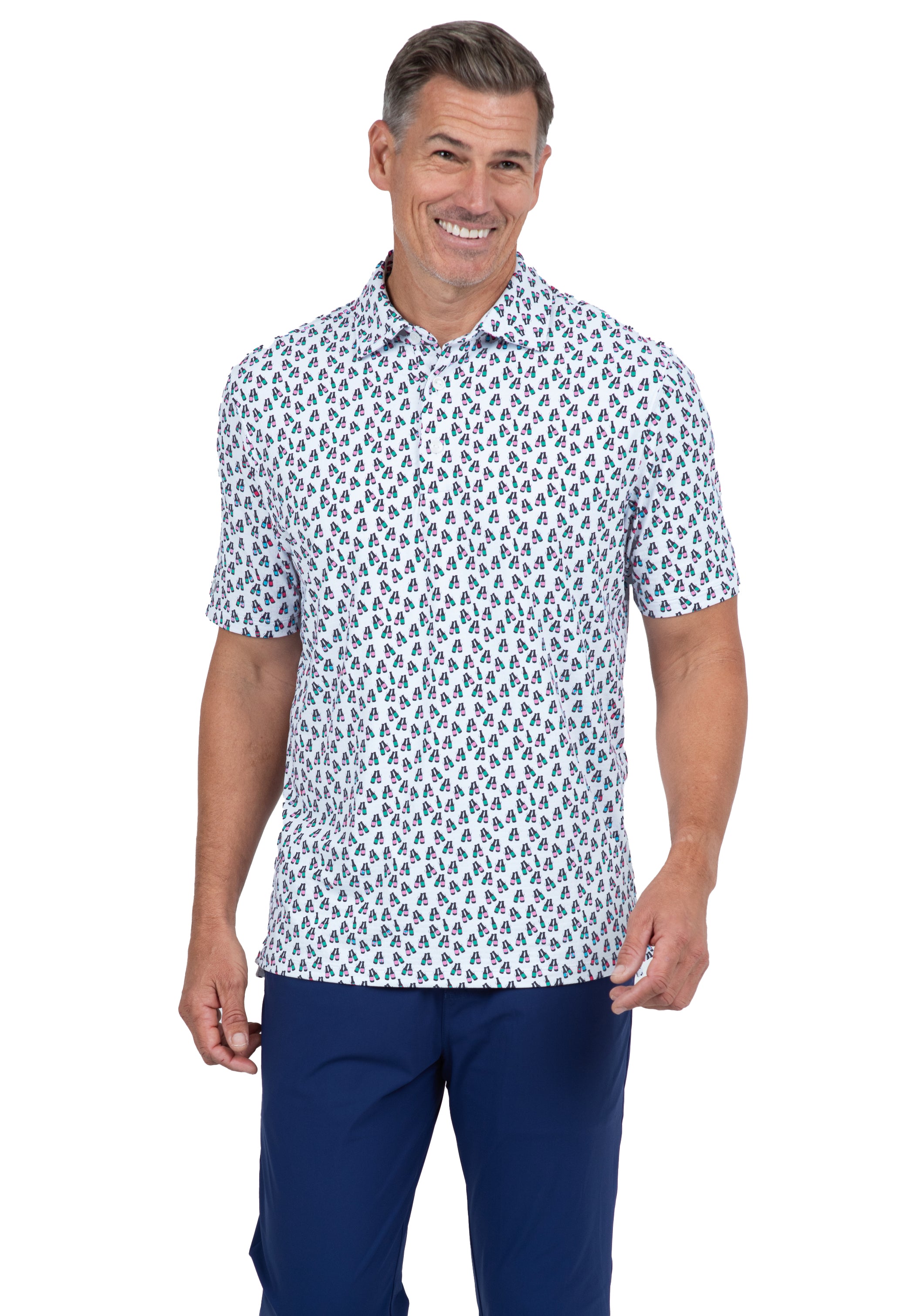 IBKÜL - Cheers Print Short Sleeve Polo – 94161 (Modern Fit) - Color: Charcoal/Wht/Mint/Lt. Pink