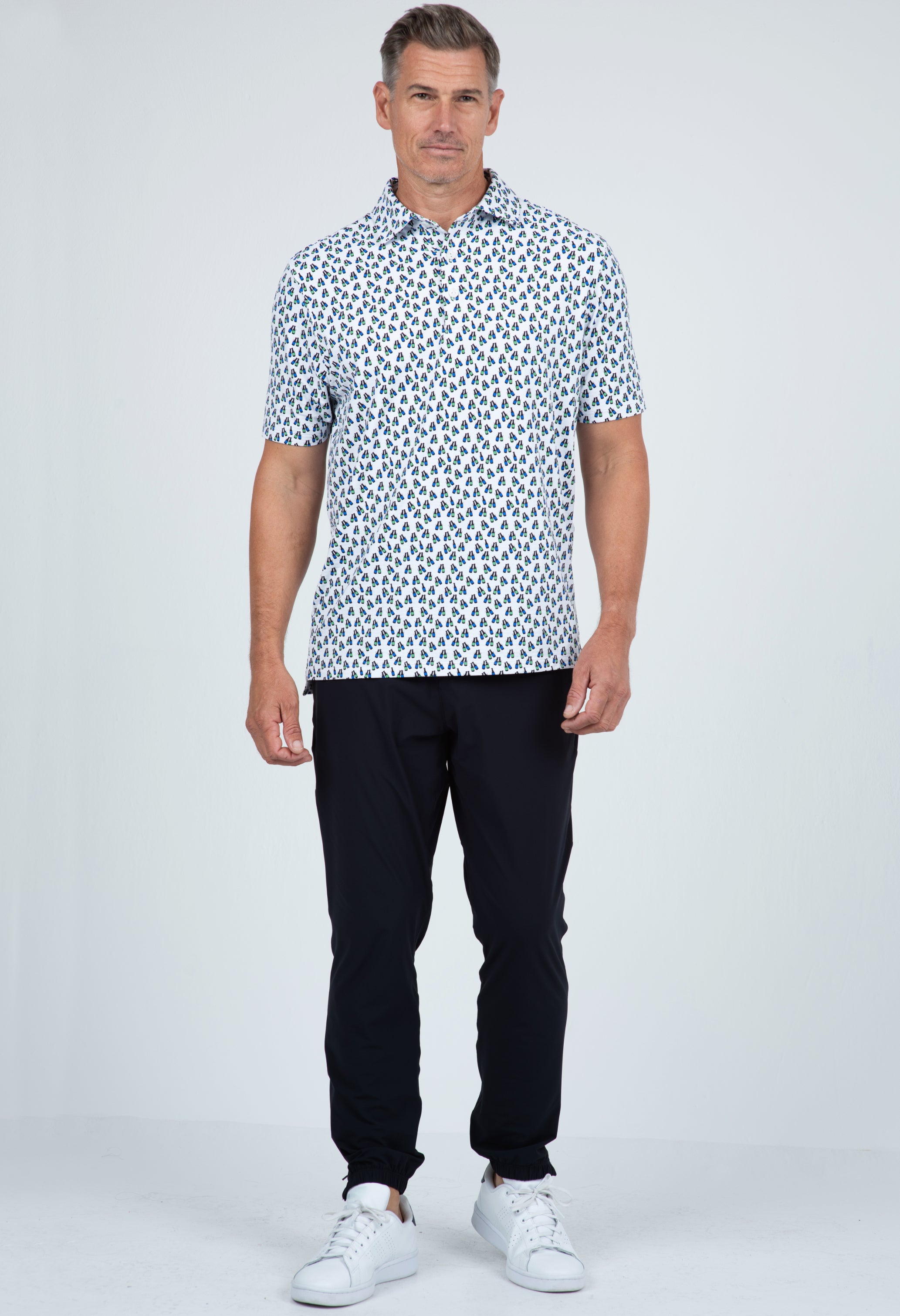 IBKÜL - Cheers Print Short Sleeve Polo – 94161 (Modern Fit) - Color: Black/White/Royal/Green