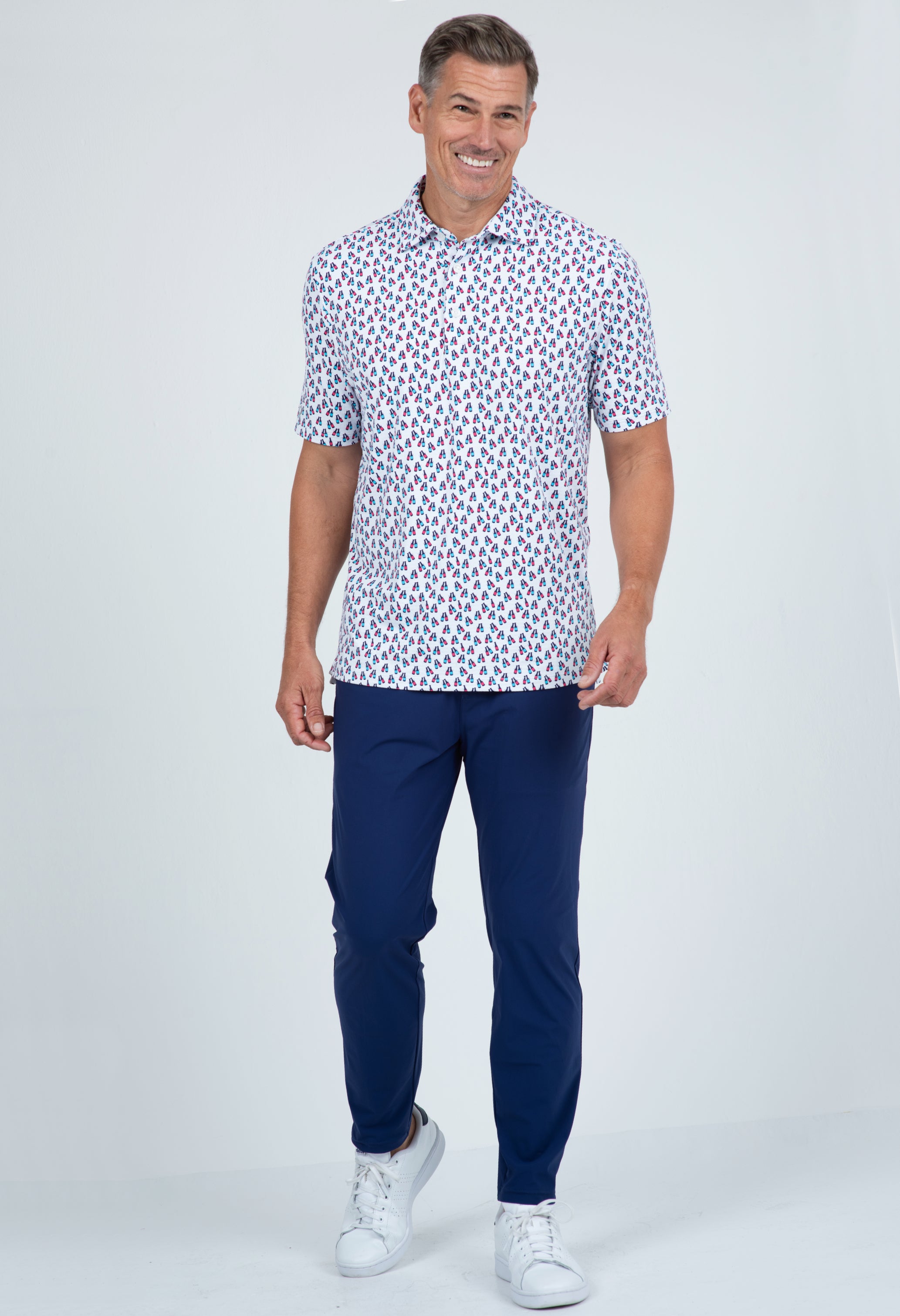 IBKÜL - Cheers Print Short Sleeve Polo – 94161 (Modern Fit) - Color: Ink/Wht/Watermelon/Turq