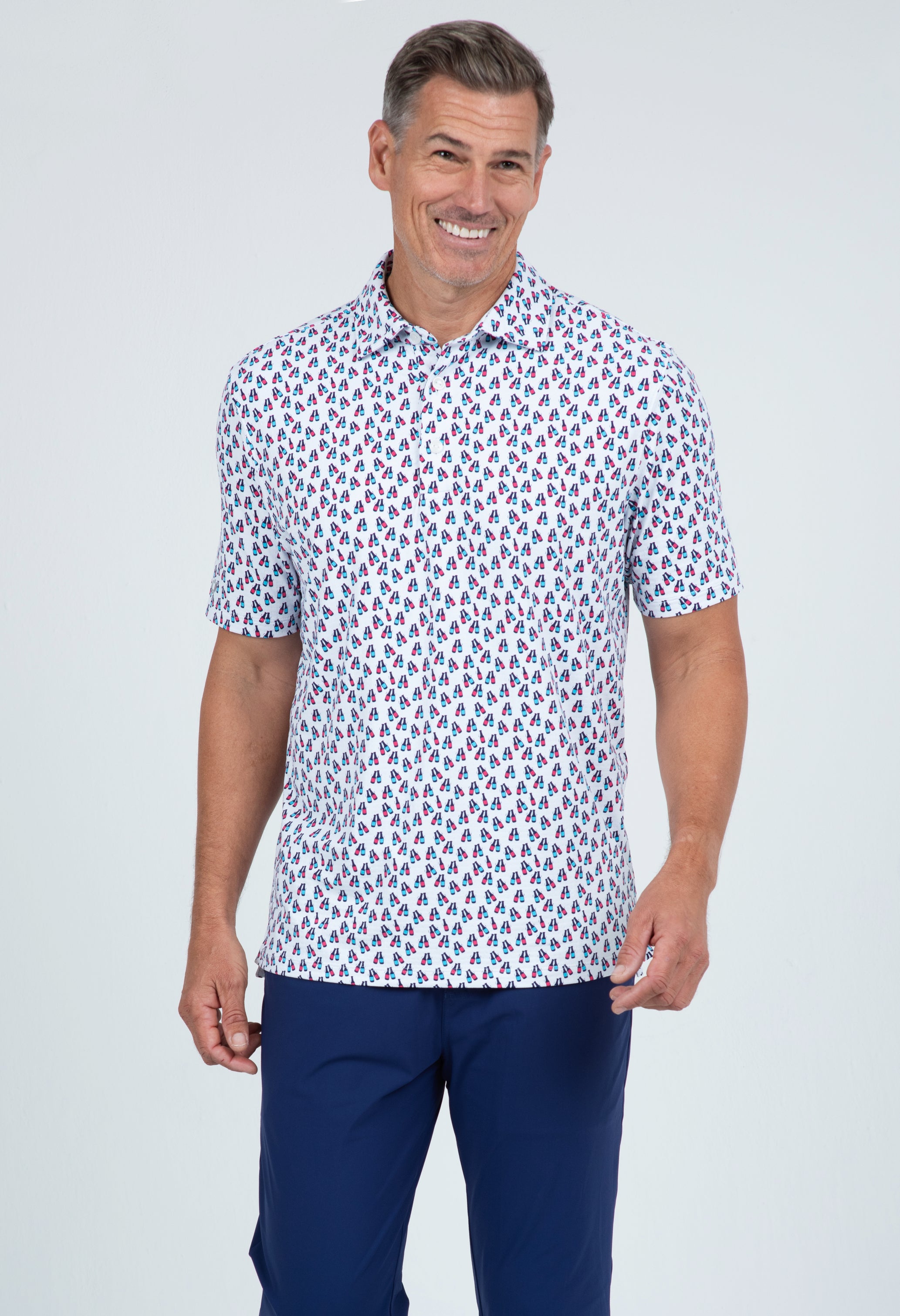 IBKÜL - Cheers Print Short Sleeve Polo – 94161 (Modern Fit) - Color: Ink/Wht/Watermelon/Turq