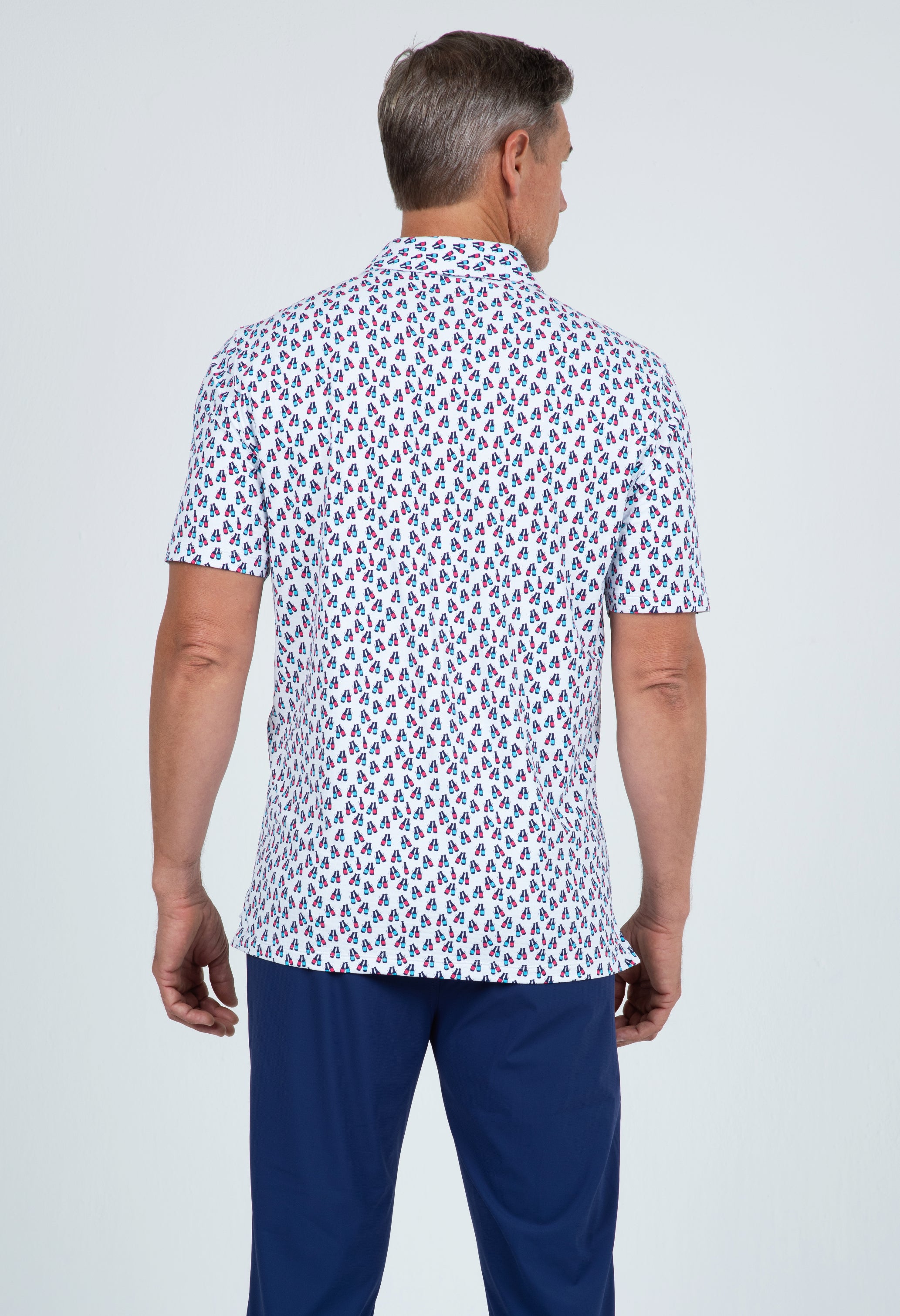 IBKÜL - Cheers Print Short Sleeve Polo – 94161 (Modern Fit) - Color: Ink/Wht/Watermelon/Turq