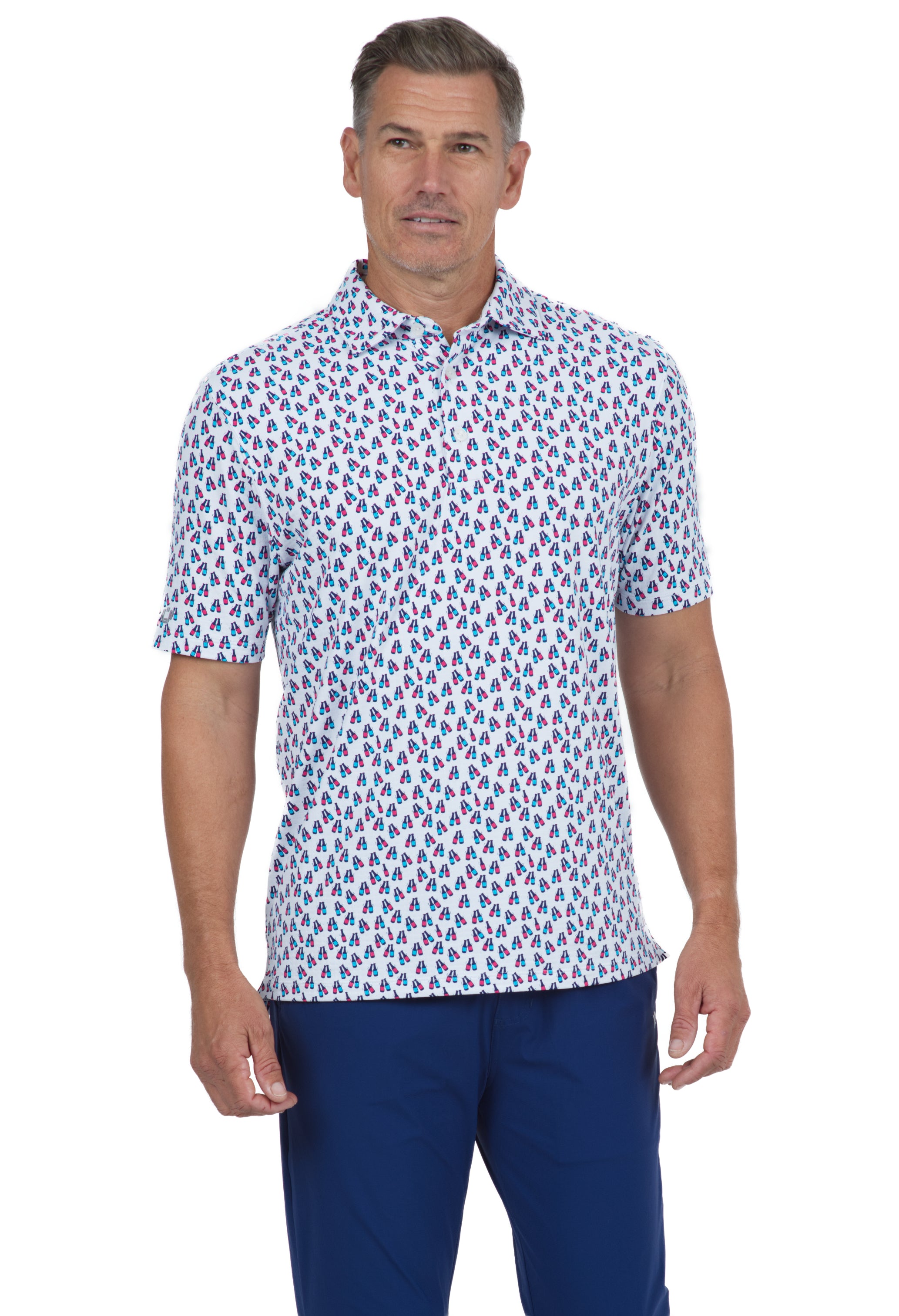 IBKÜL - Cheers Print Short Sleeve Polo – 94161 (Modern Fit) - Color: Ink/Wht/Watermelon/Turq