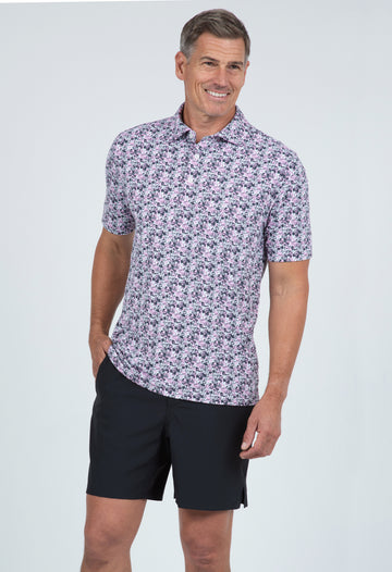 IBKÜL - Chaos Print Short Sleeve Polo – 94162 (Modern Fit) - Color: Lt. Pink/Charcoal
