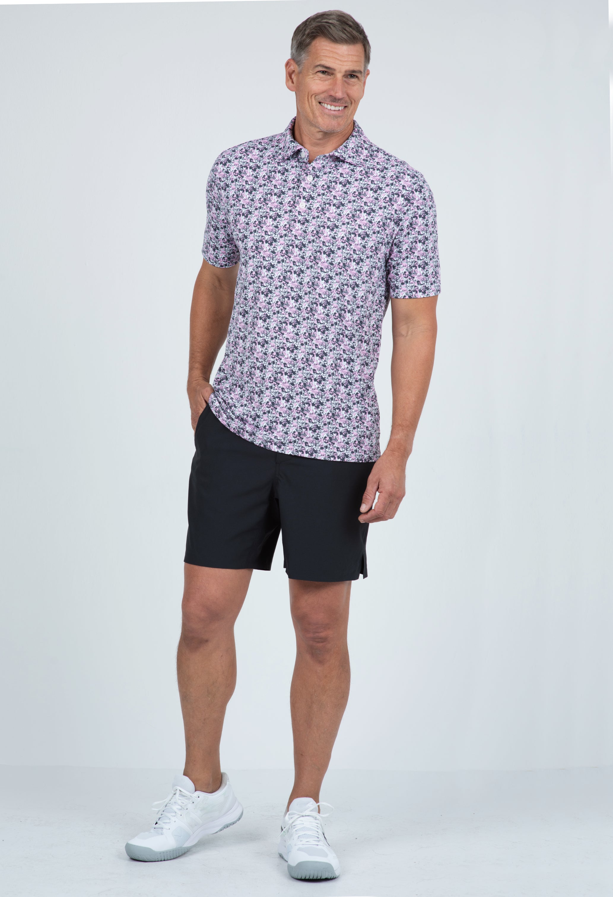 IBKÜL - Chaos Print Short Sleeve Polo – 94162 (Modern Fit) - Color: Lt. Pink/Charcoal