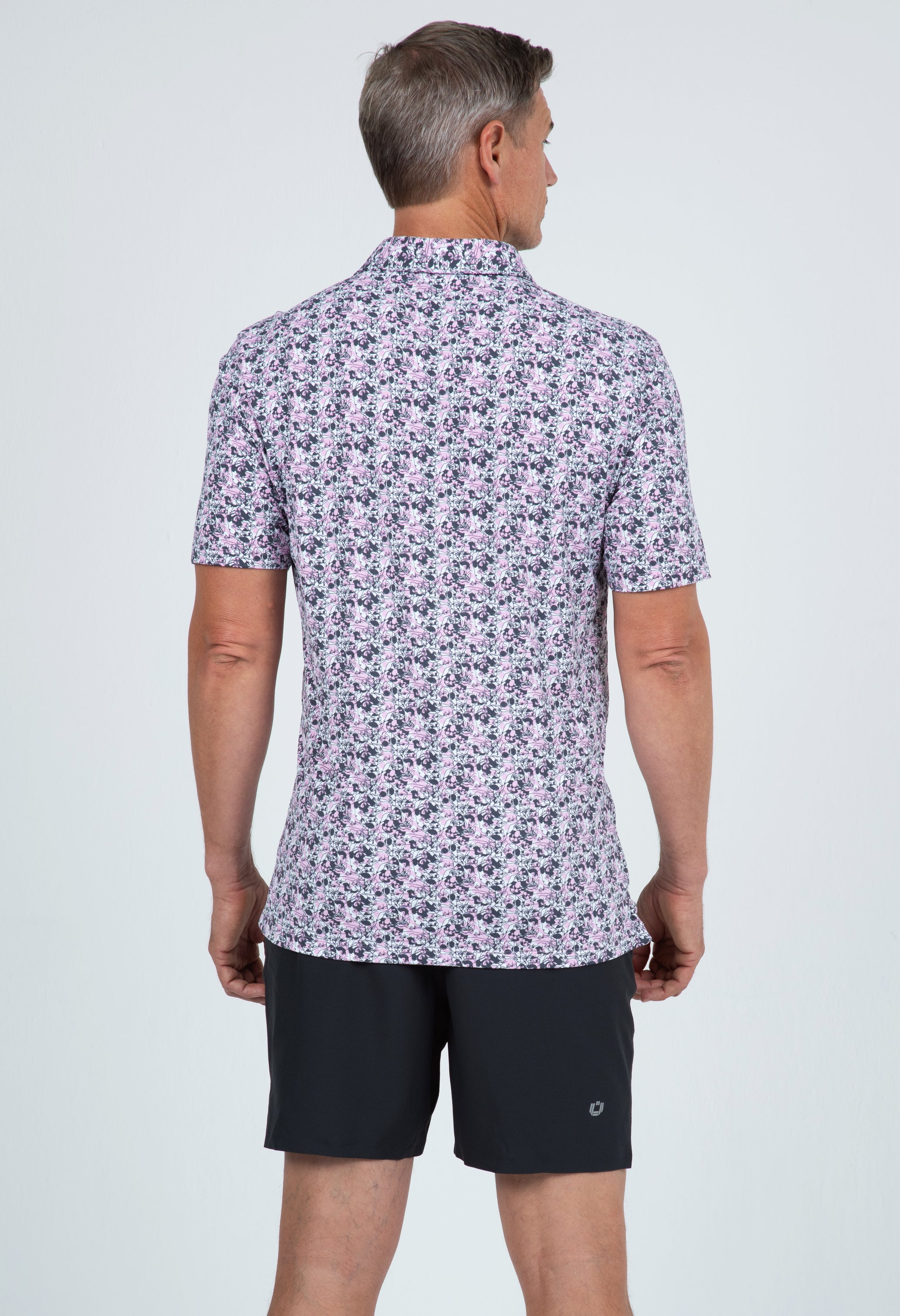 IBKÜL - Chaos Print Short Sleeve Polo – 94162 (Modern Fit) - Color: Lt. Pink/Charcoal