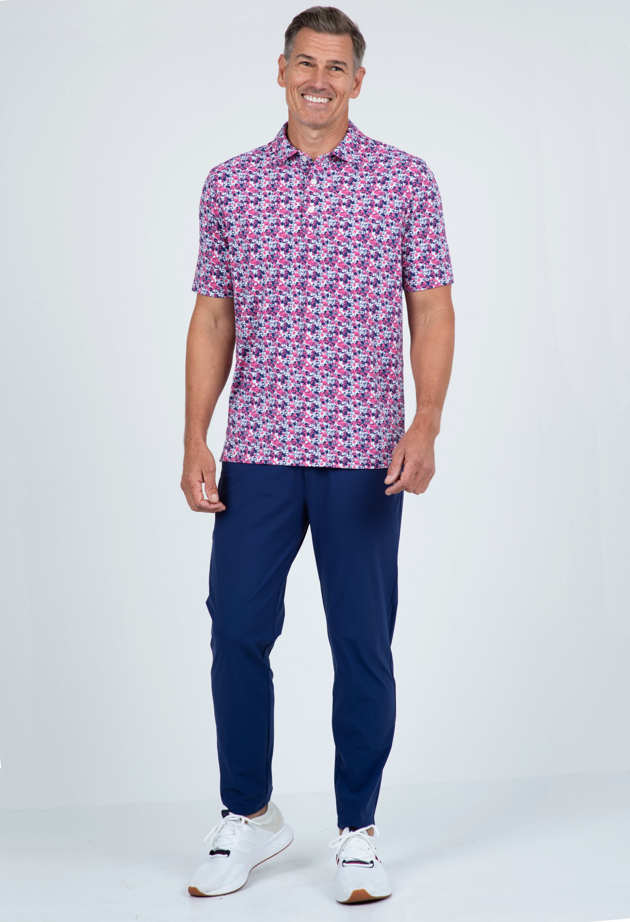 IBKÜL - Chaos Print Short Sleeve Polo – 94162 (Modern Fit) - Color: Watermelon/Ink
