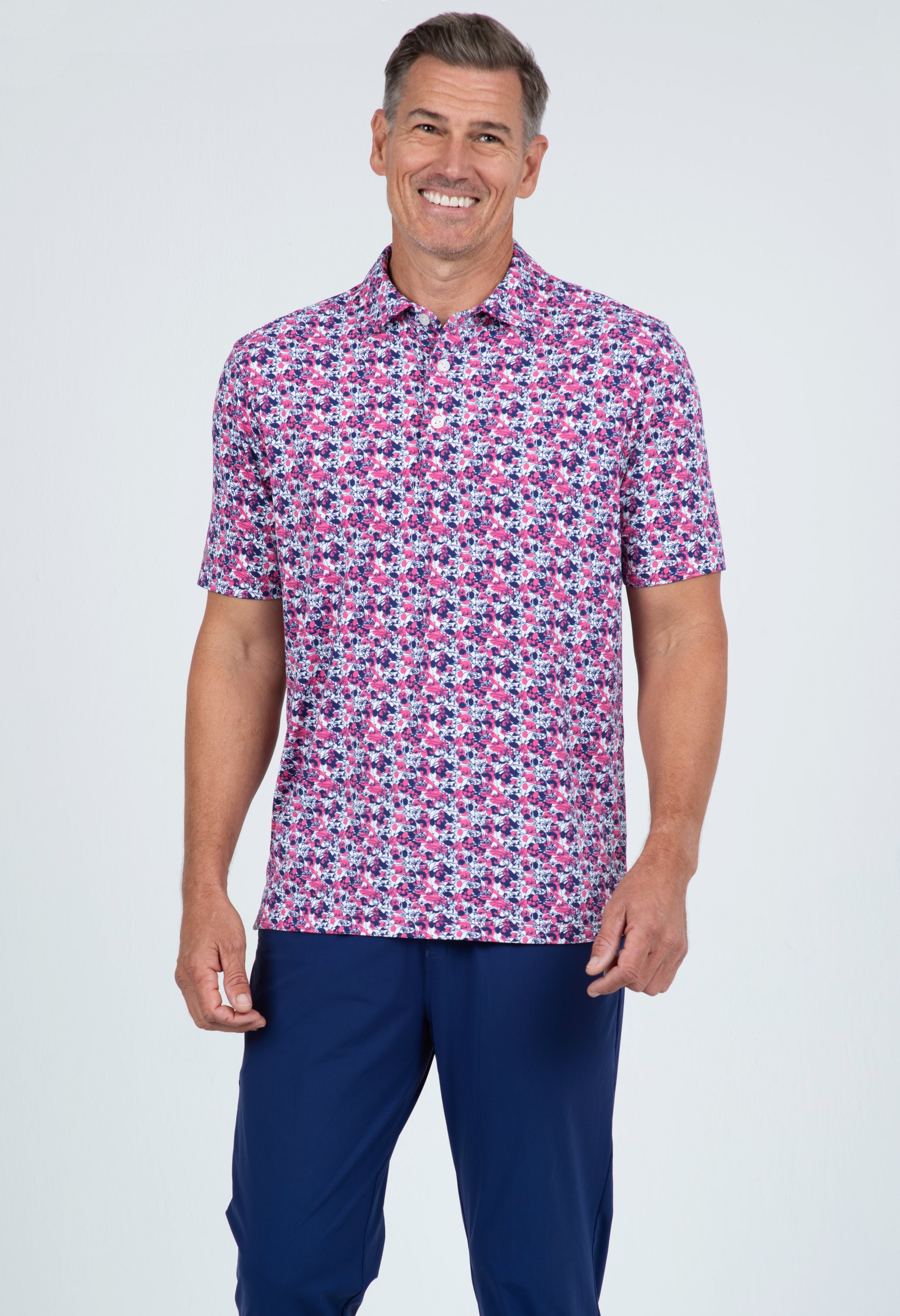 IBKÜL - Chaos Print Short Sleeve Polo – 94162 (Modern Fit) - Color: Watermelon/Ink