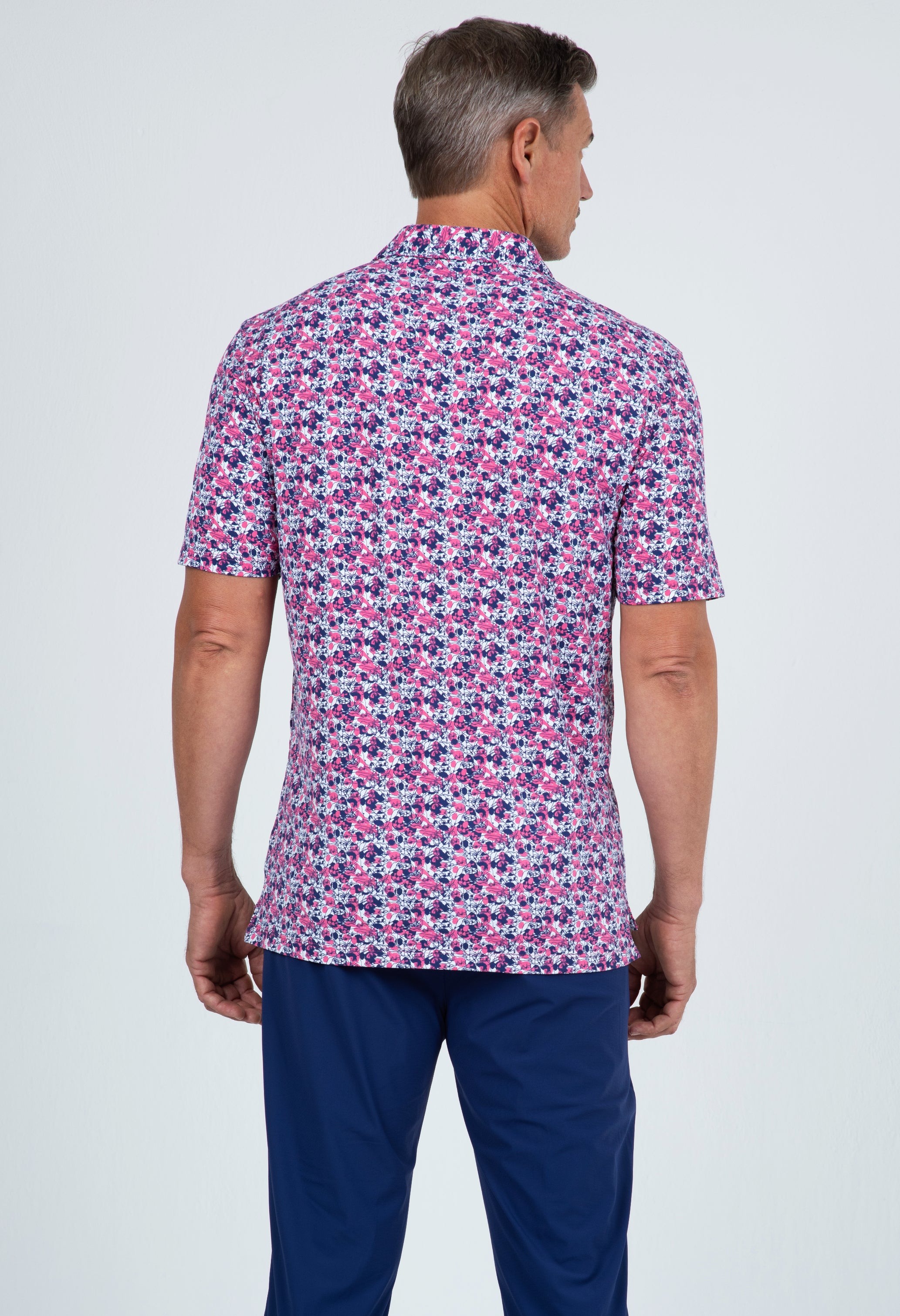 IBKÜL - Chaos Print Short Sleeve Polo – 94162 (Modern Fit) - Color: Watermelon/Ink