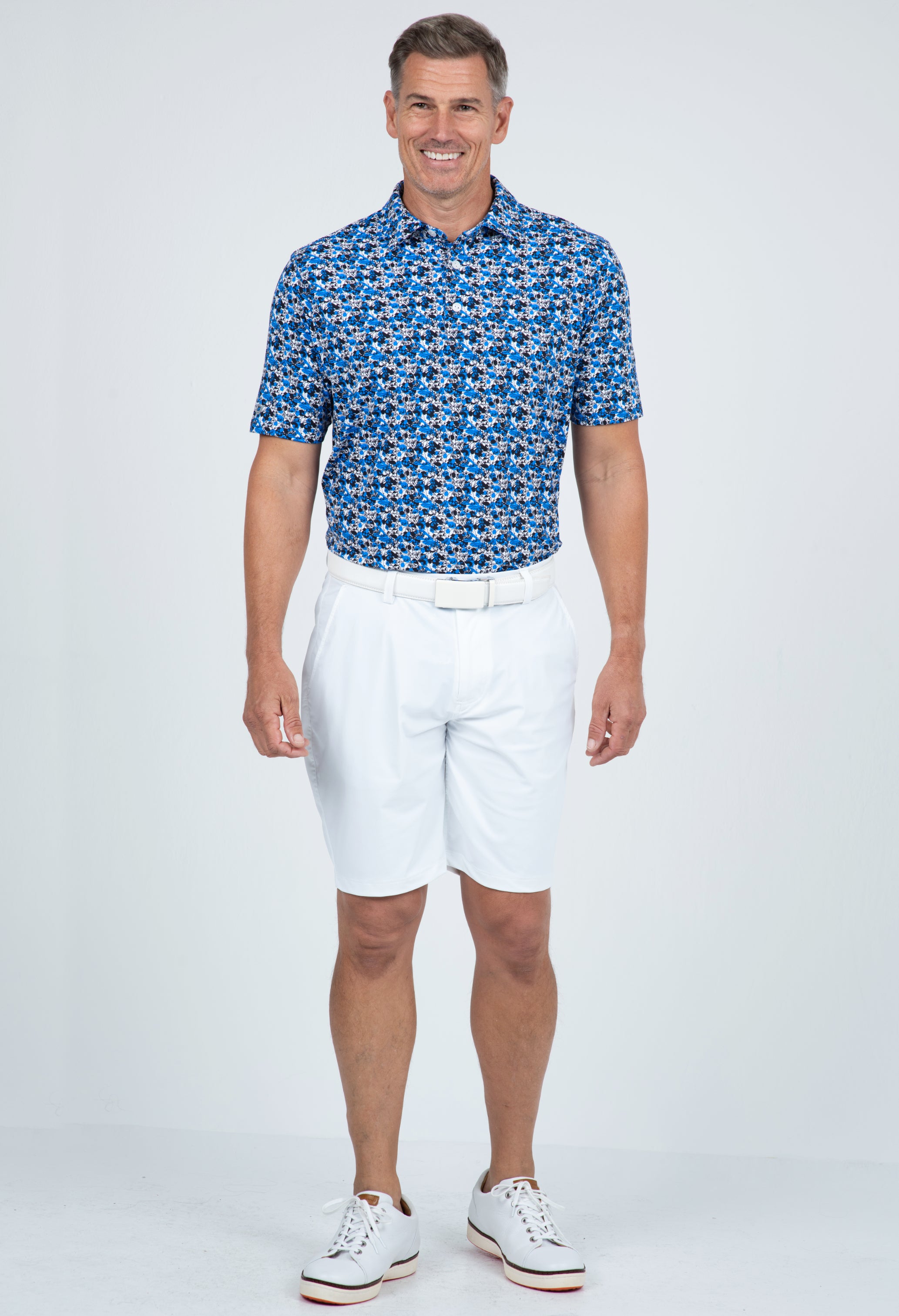 IBKÜL - Chaos Print Short Sleeve Polo – 94162 (Modern Fit) - Color: Royal/Black