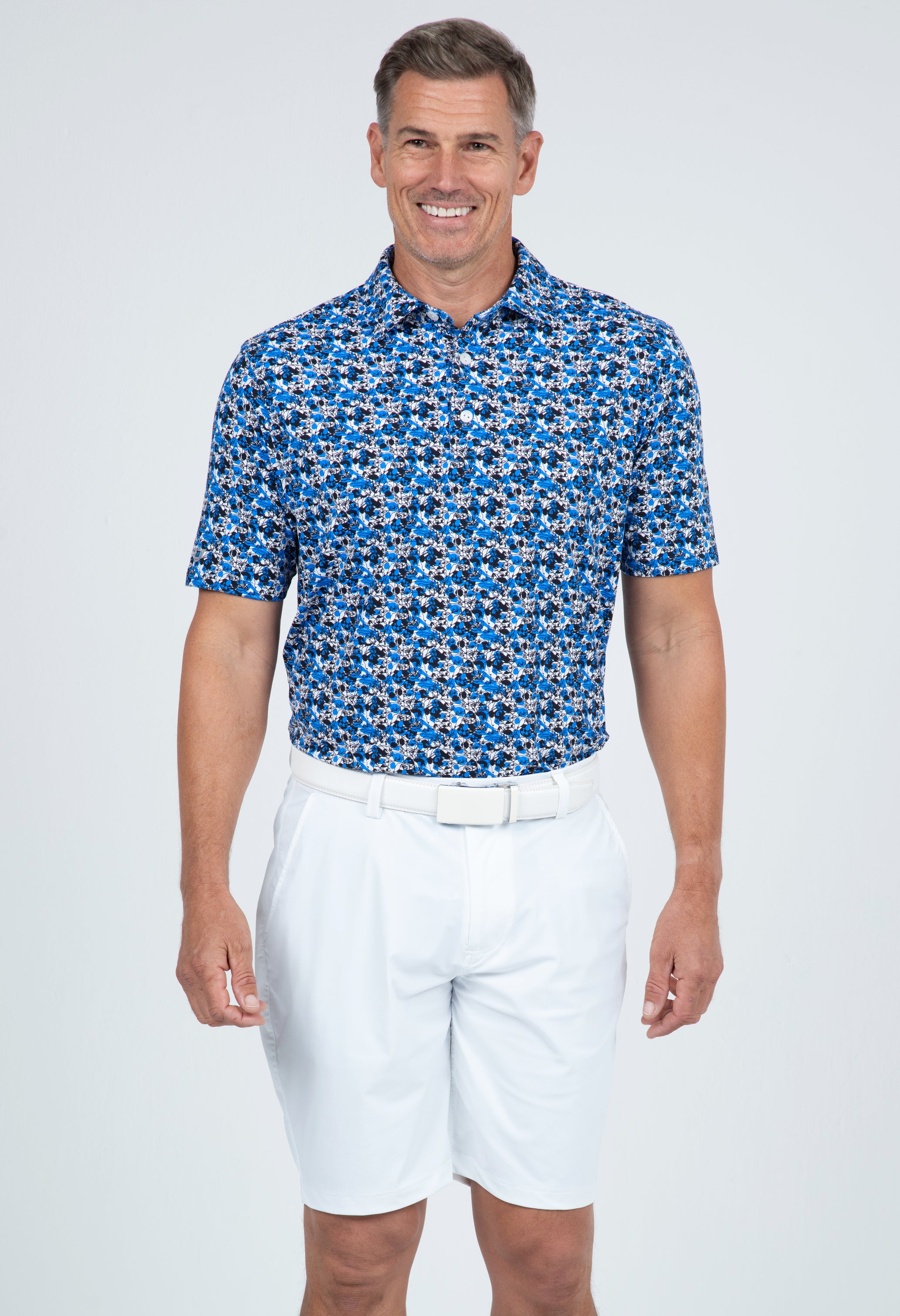 IBKÜL - Chaos Print Short Sleeve Polo – 94162 (Modern Fit) - Color: Royal/Black
