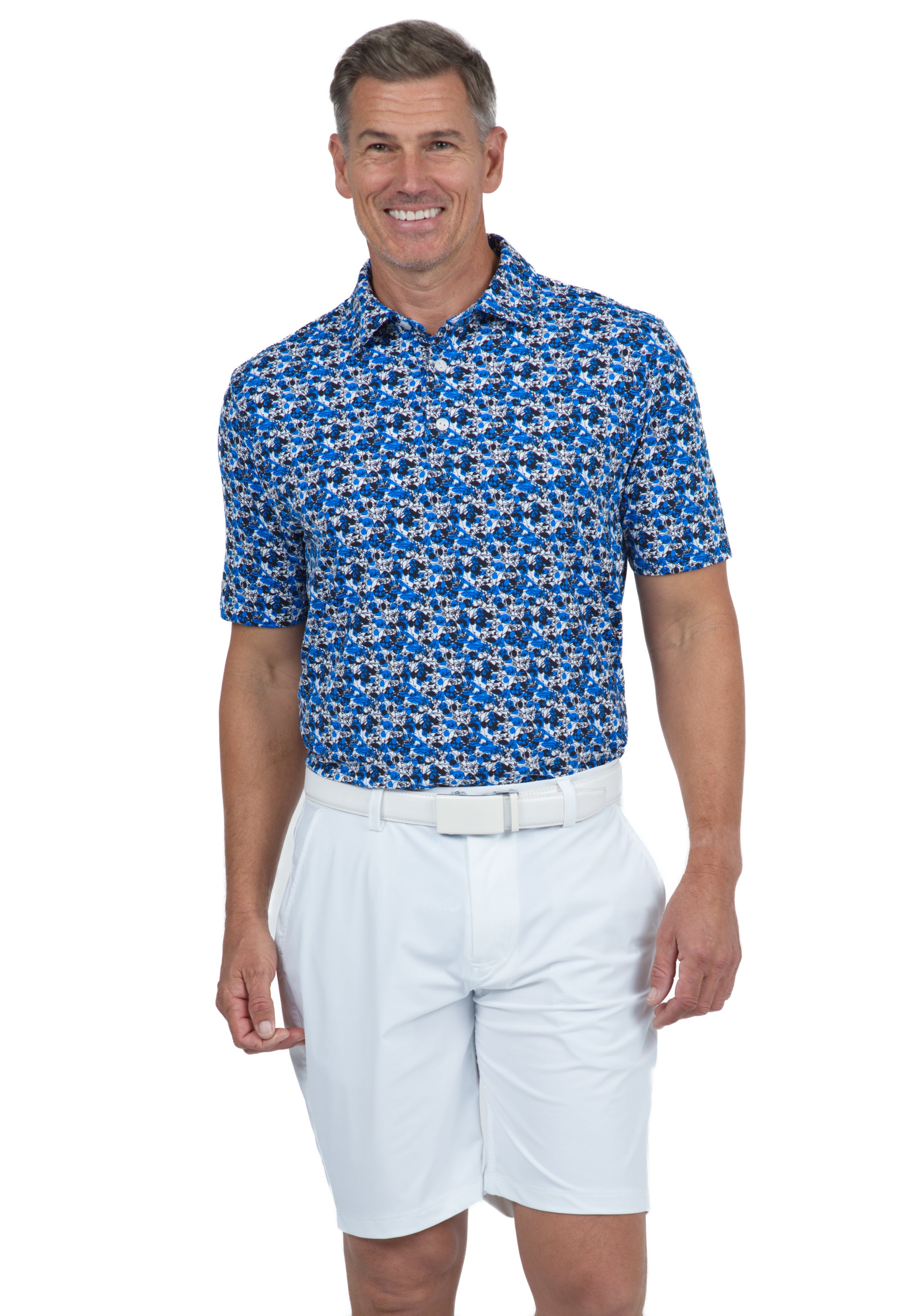IBKÜL - Chaos Print Short Sleeve Polo – 94162 (Modern Fit) - Color: Royal/Black