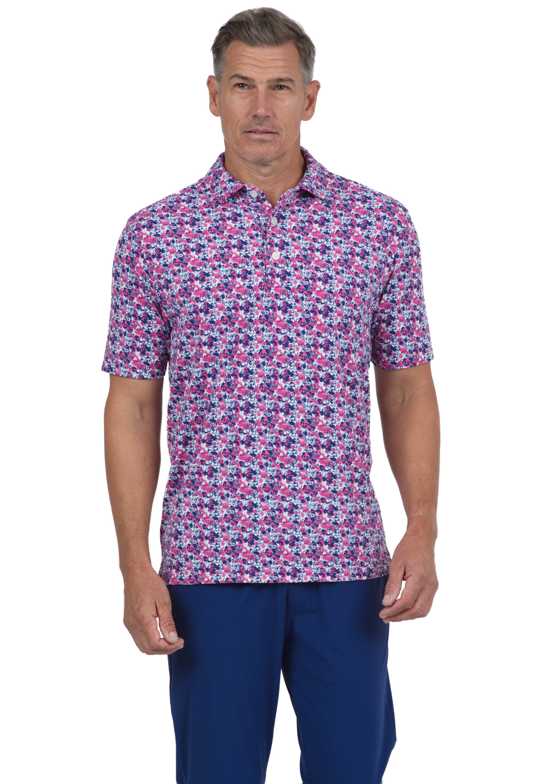 IBKÜL - Chaos Print Short Sleeve Polo – 94162 (Modern Fit) - Color: Watermelon/Ink