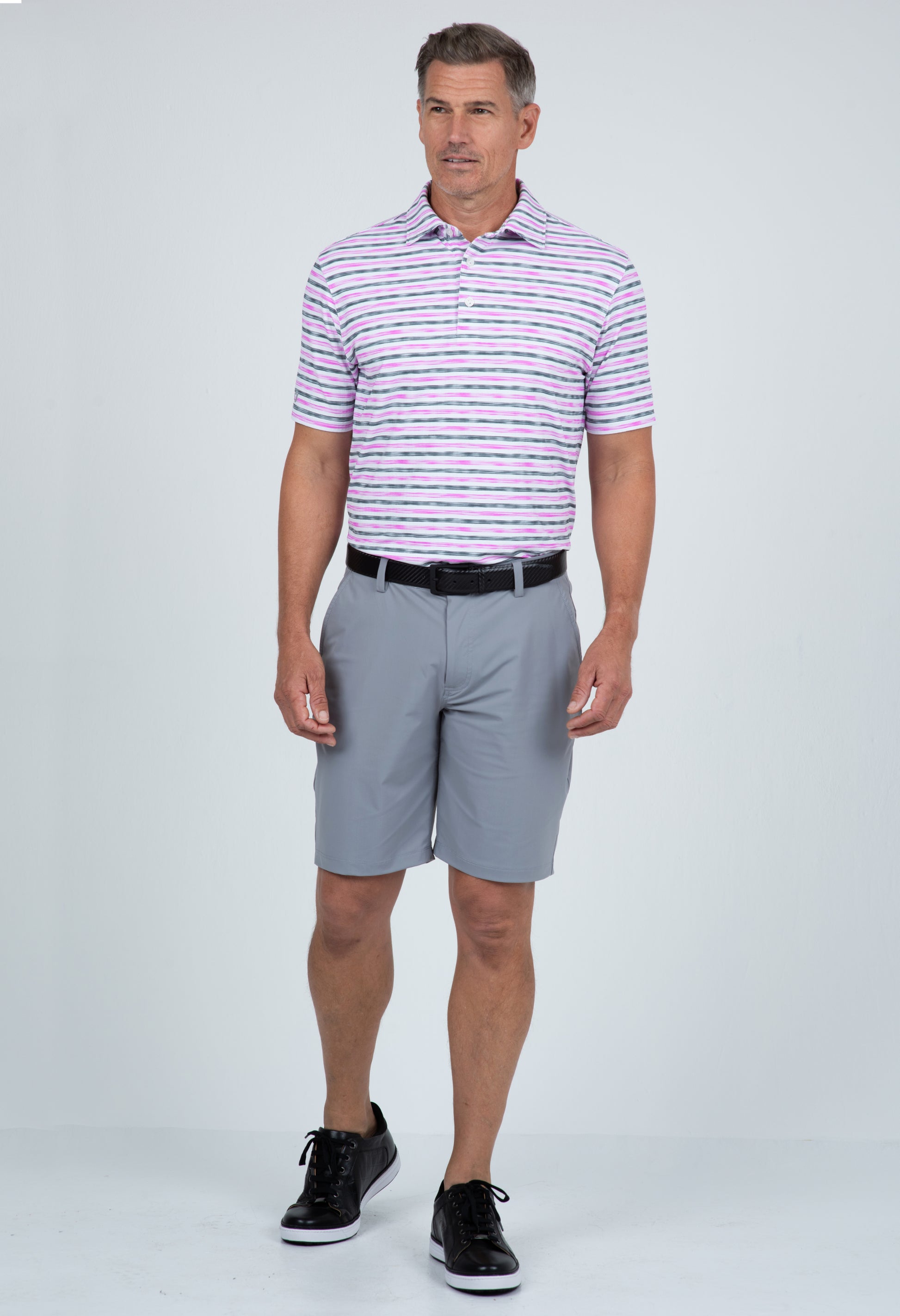 IBKÜL - Landon Print Short Sleeve Polo – 94163 (Modern Fit) - Color: Lt. Pink/Charcoal