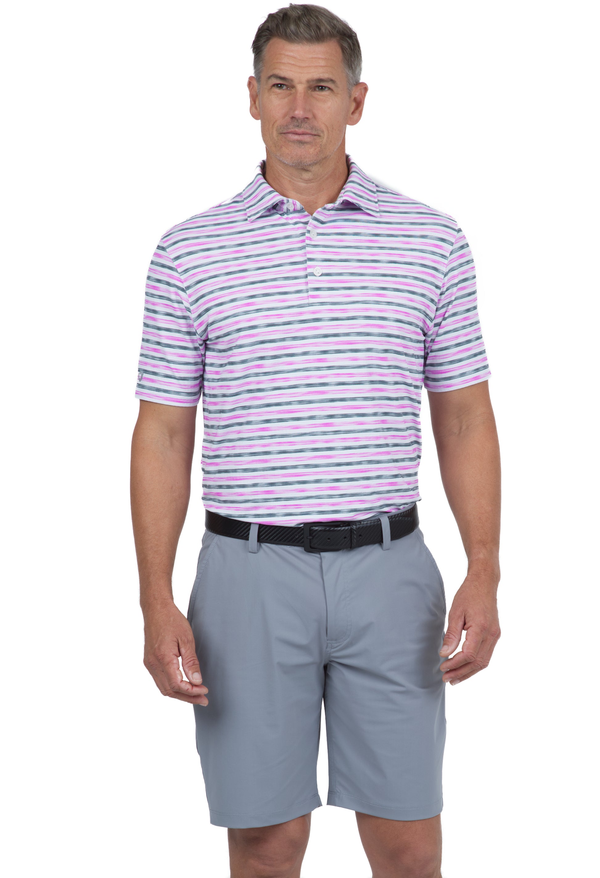 IBKÜL - Landon Print Short Sleeve Polo – 94163 (Modern Fit) - Color: Lt. Pink/Charcoal