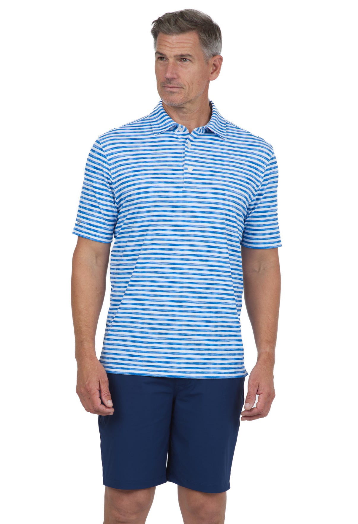 IBKÜL - Landon Stripe II Print Short Sleeve Polo - 94164 (Modern Fit) - Color: Ink/White