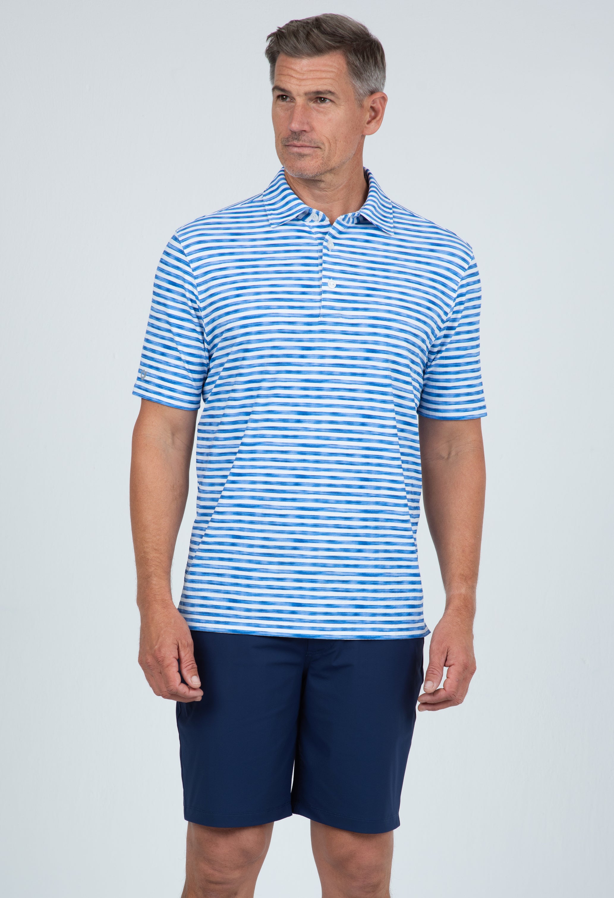 IBKÜL - Landon Stripe II Print Short Sleeve Polo - 94164 (Modern Fit) - Color: Ink/White