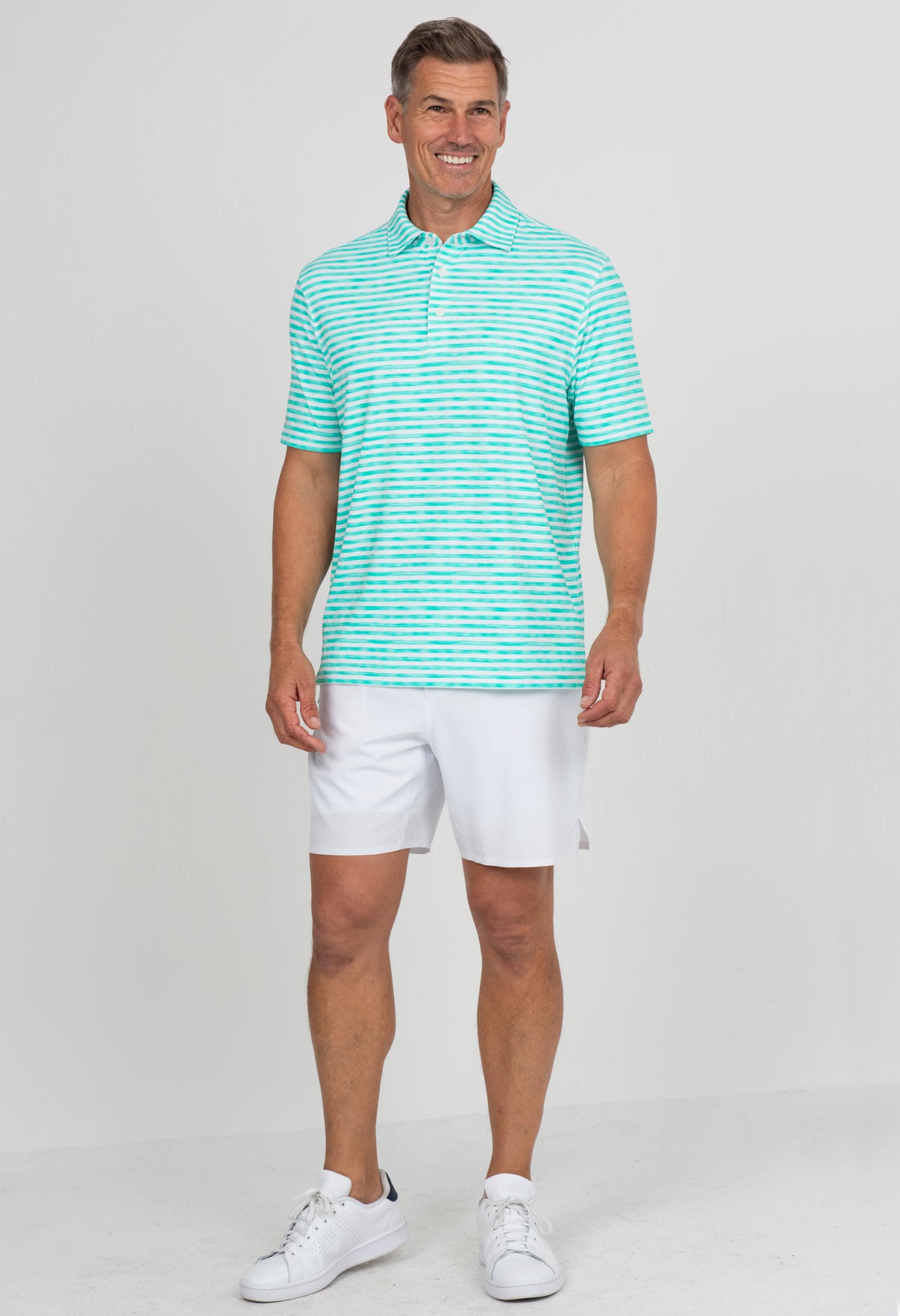 IBKÜL - Landon Stripe II Print Short Sleeve Polo - 94164 (Modern Fit) - Color: Mint/White