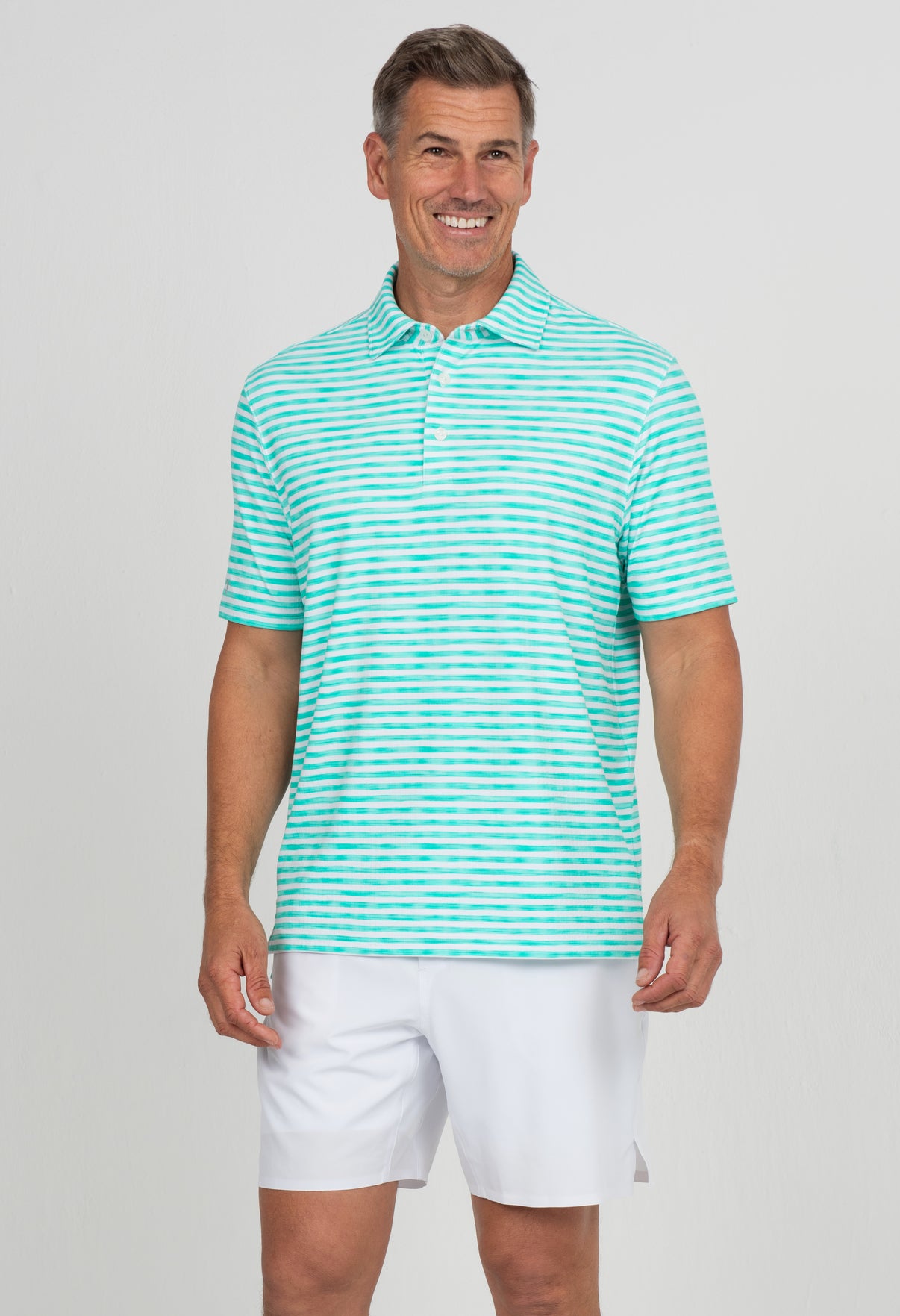 IBKÜL - Landon Stripe II Print Short Sleeve Polo - 94164 (Modern Fit) - Color: Mint/White