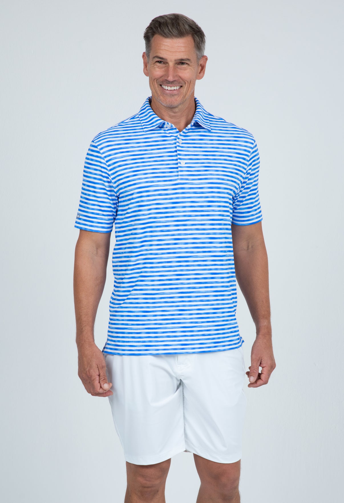 IBKÜL - Landon Stripe II Print Short Sleeve Polo - 94164 (Modern Fit) - Color: Royal/White