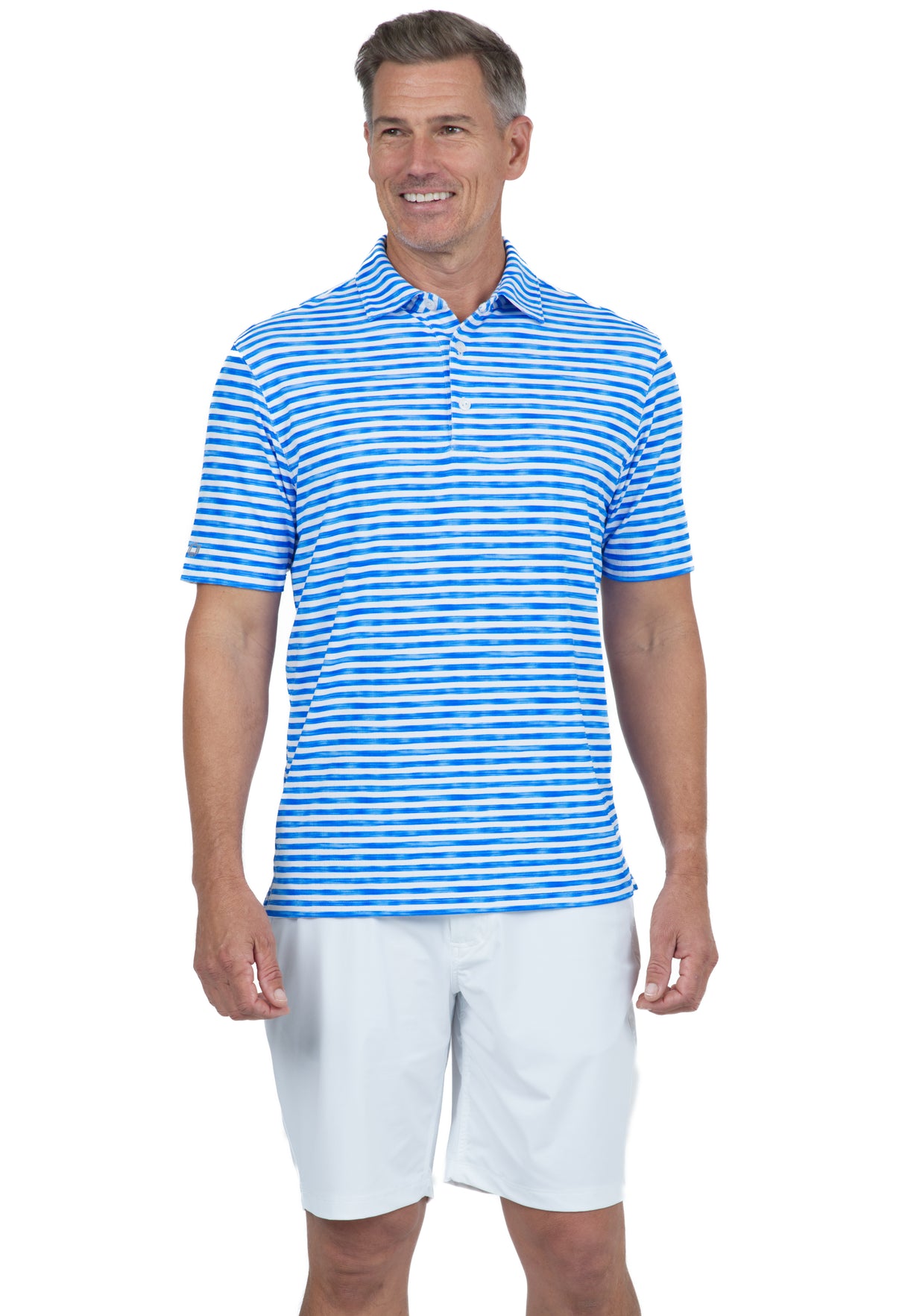 IBKÜL - Landon Stripe II Print Short Sleeve Polo - 94164 (Modern Fit) - Color: Royal/White