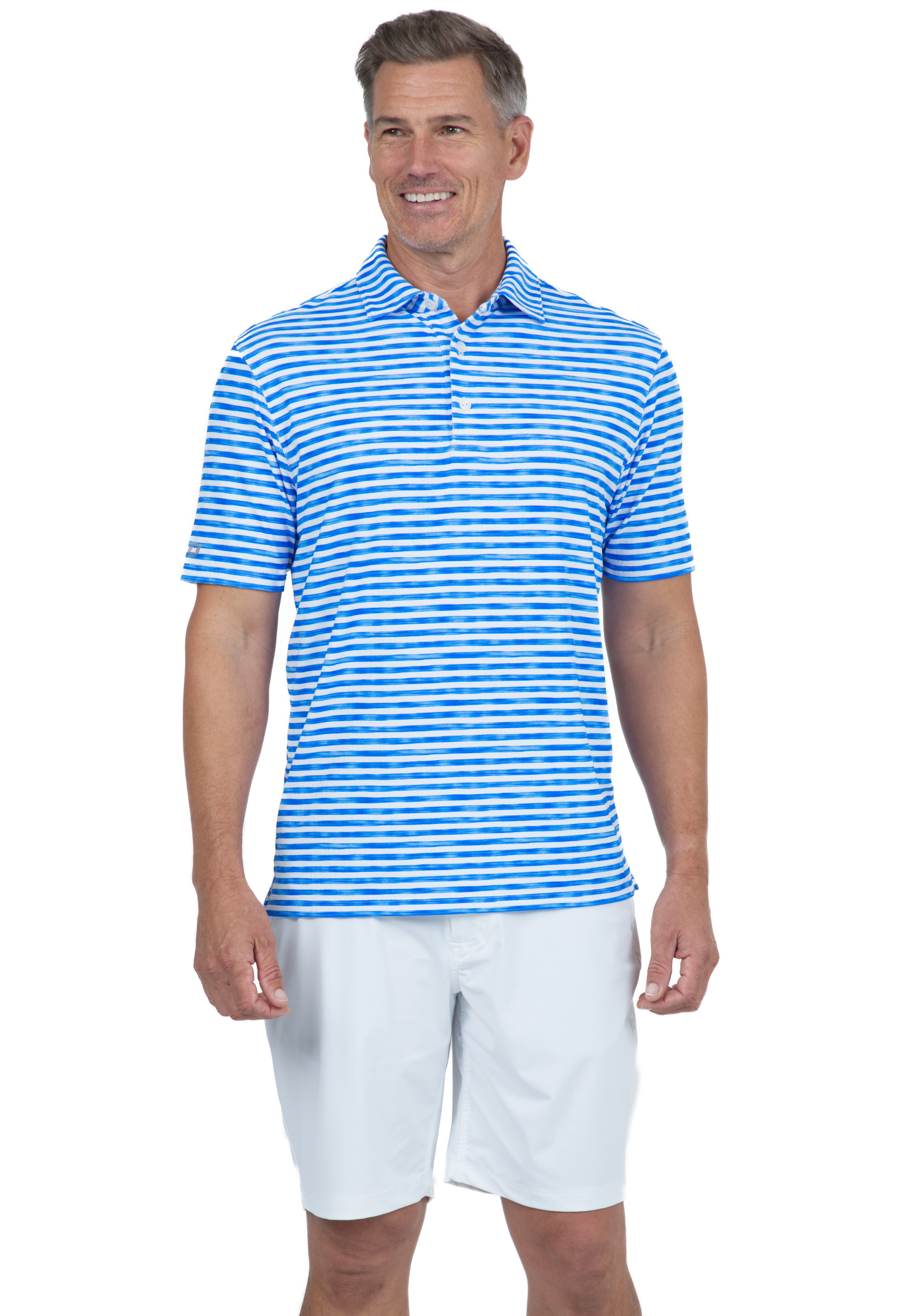 IBKÜL - Landon Stripe II Print Short Sleeve Polo - 94164 (Modern Fit) - Color: Royal/White