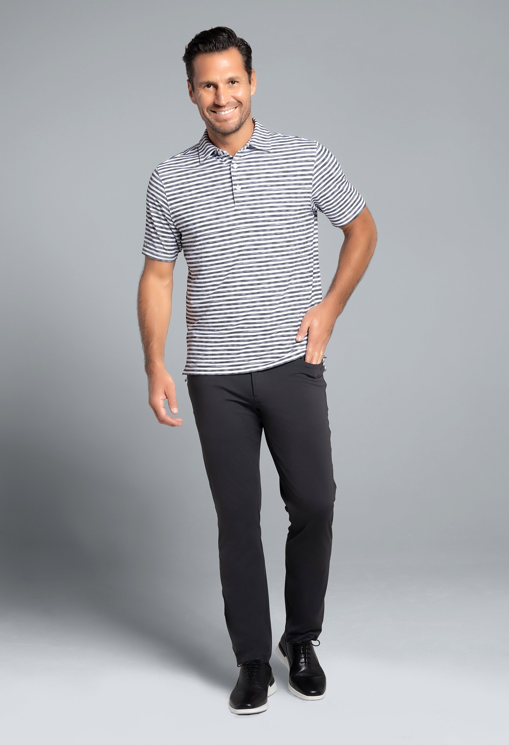 Landon Stripe II Print Short Sleeve Polo (Modern Fit)