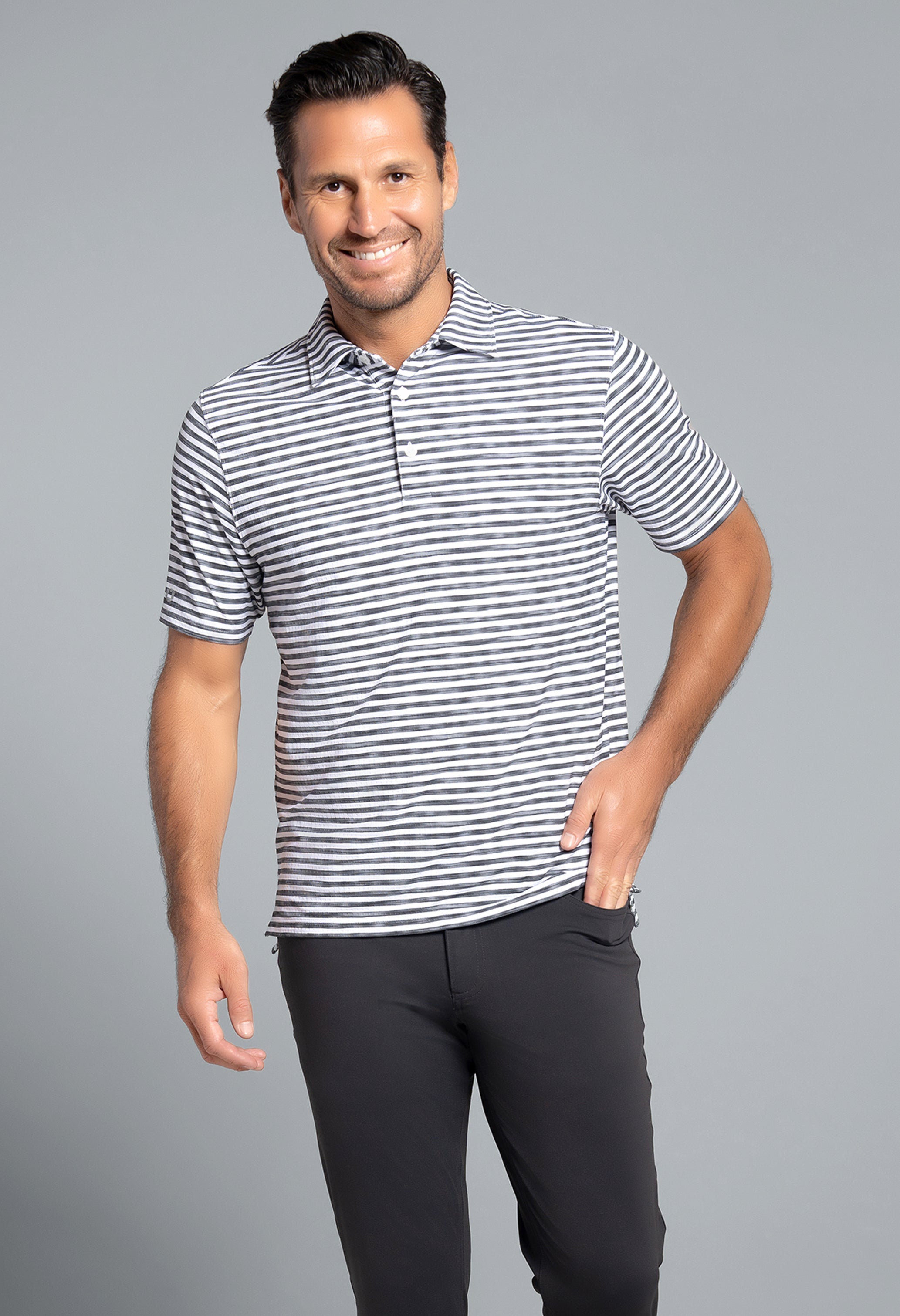 Landon Stripe II Print Short Sleeve Polo (Modern Fit)