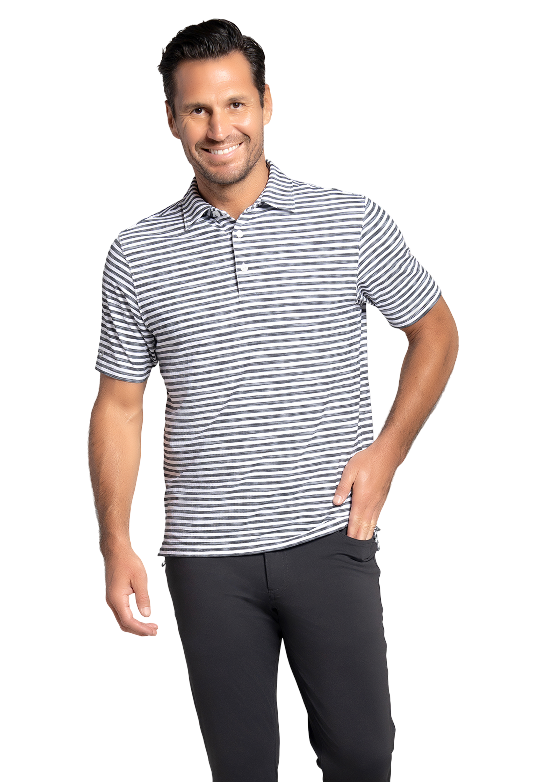 Landon Stripe II Print Short Sleeve Polo (Modern Fit)