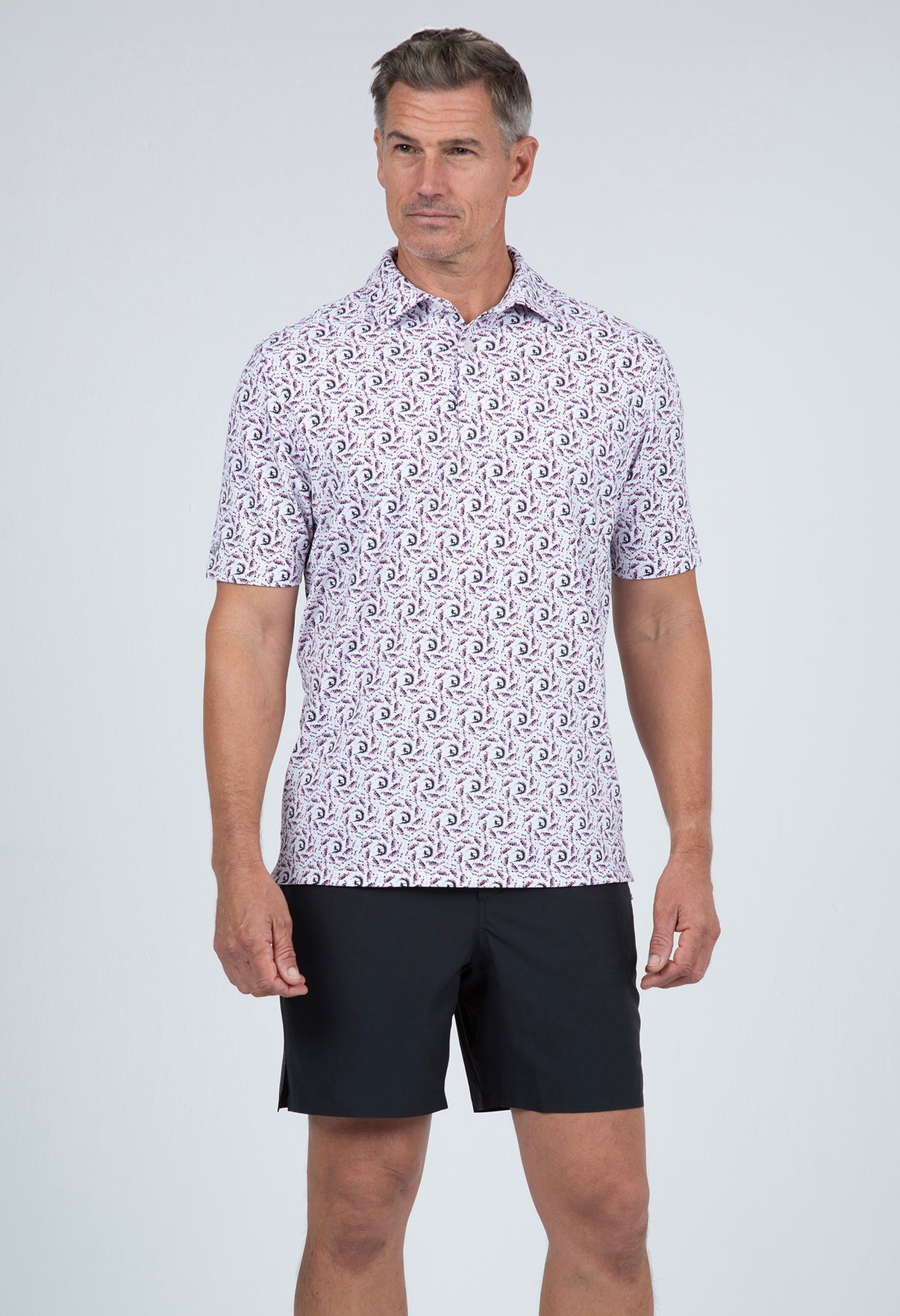 IBKÜL - Big Wave Print Short Sleeve Polo – 94166 (Modern Fit) - Color: Lt. Pink/Charcoal/Wht