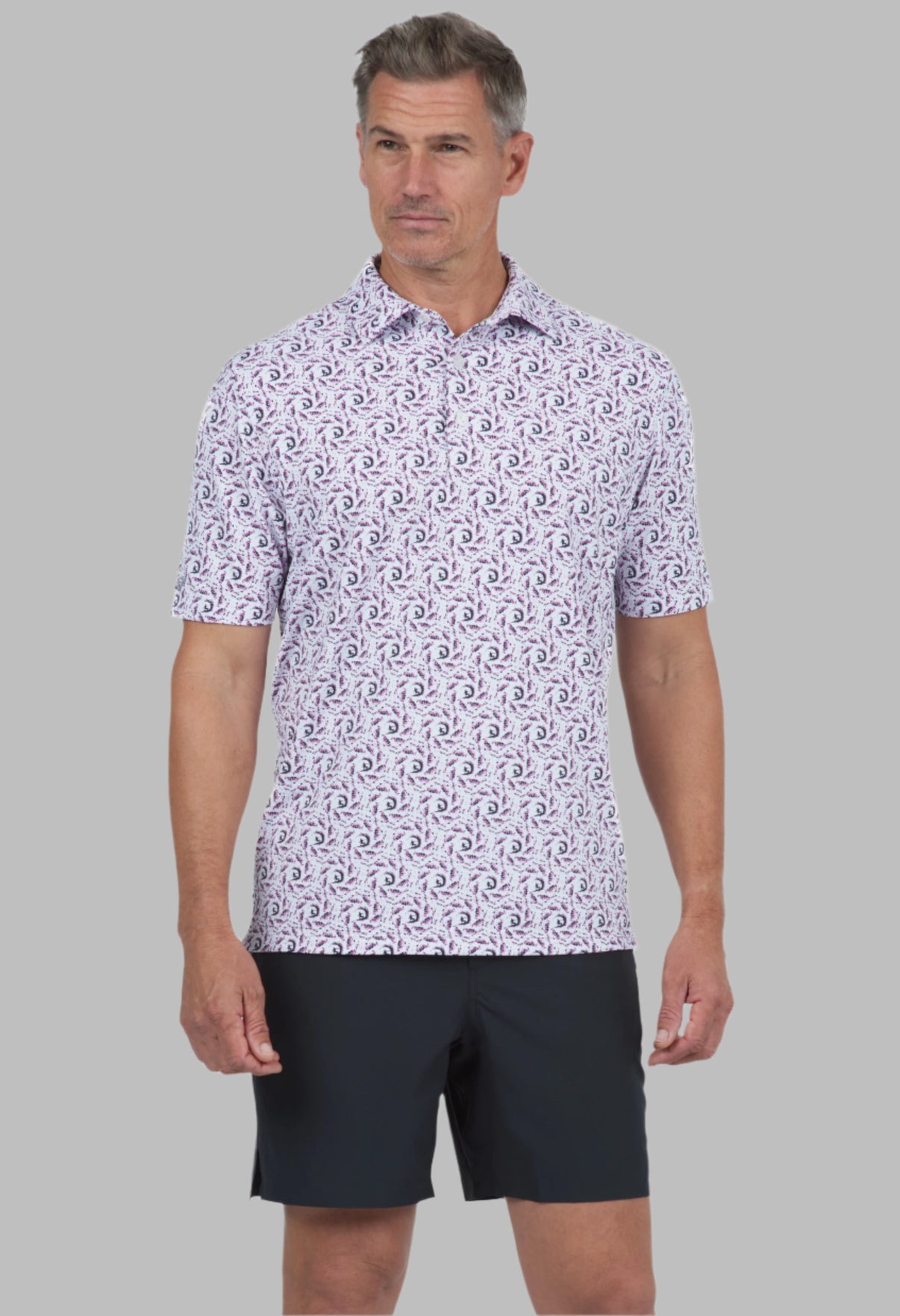 IBKÜL - Big Wave Print Short Sleeve Polo – 94166 (Modern Fit) - Color: Lt. Pink/Charcoal/Wht