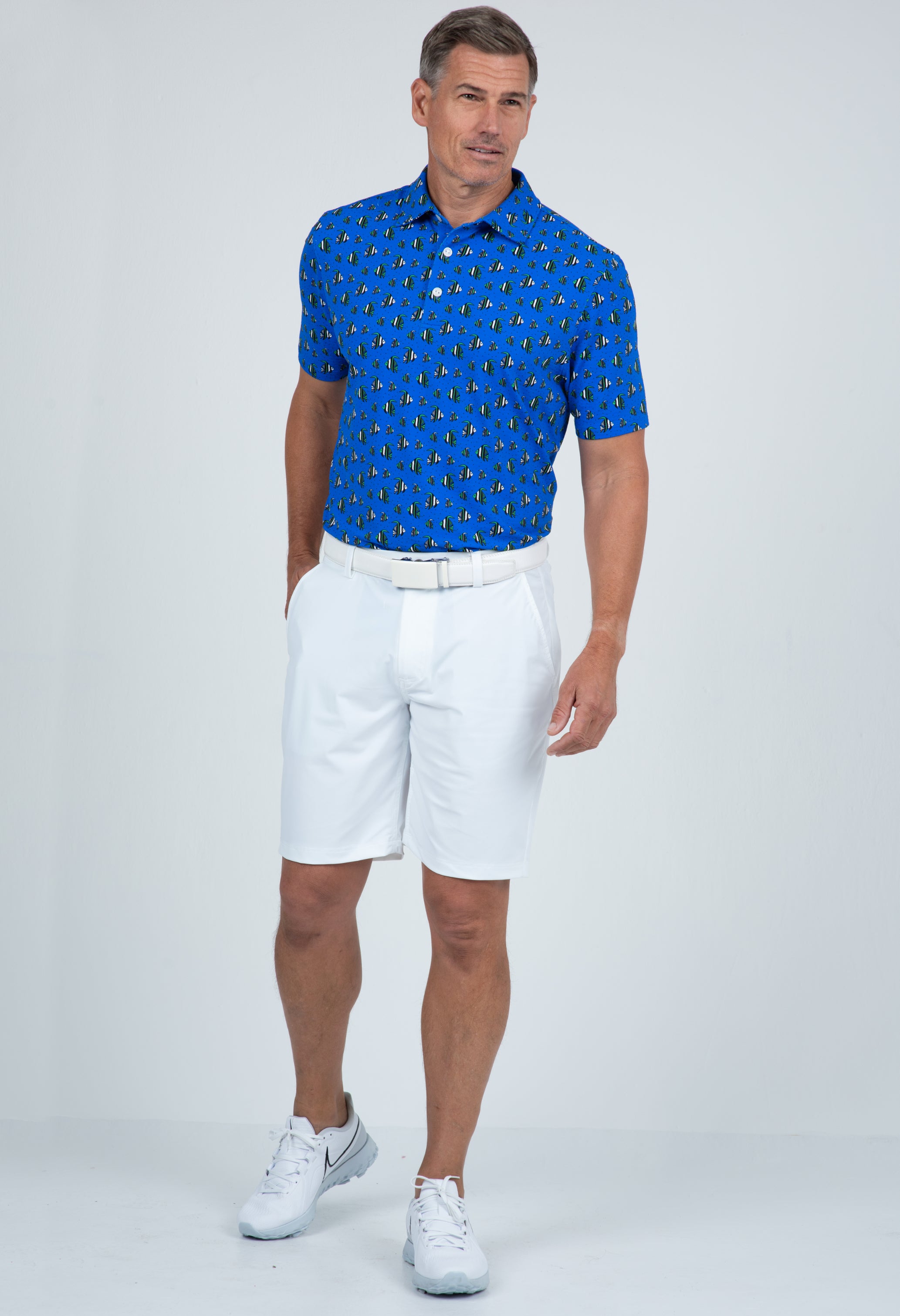 IBKÜL - Angel Fish Print Short Sleeve Polo – 94167 (Modern Fit) - Color: Green/Royal/Black