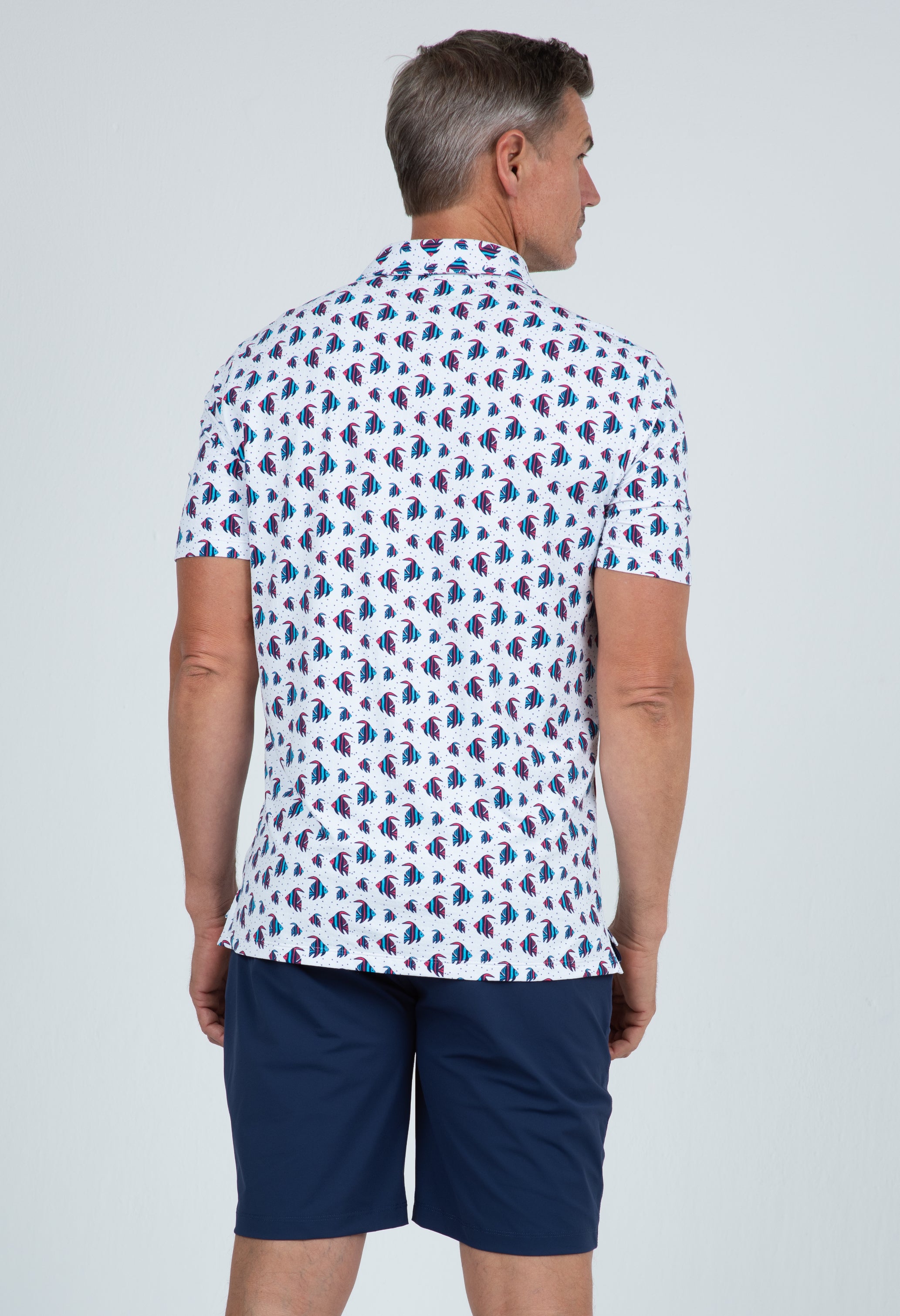 IBKÜL - Angel Fish Print Short Sleeve Polo – 94167 (Modern Fit) - Color: Watermelon/Turq/Wht/Ink
