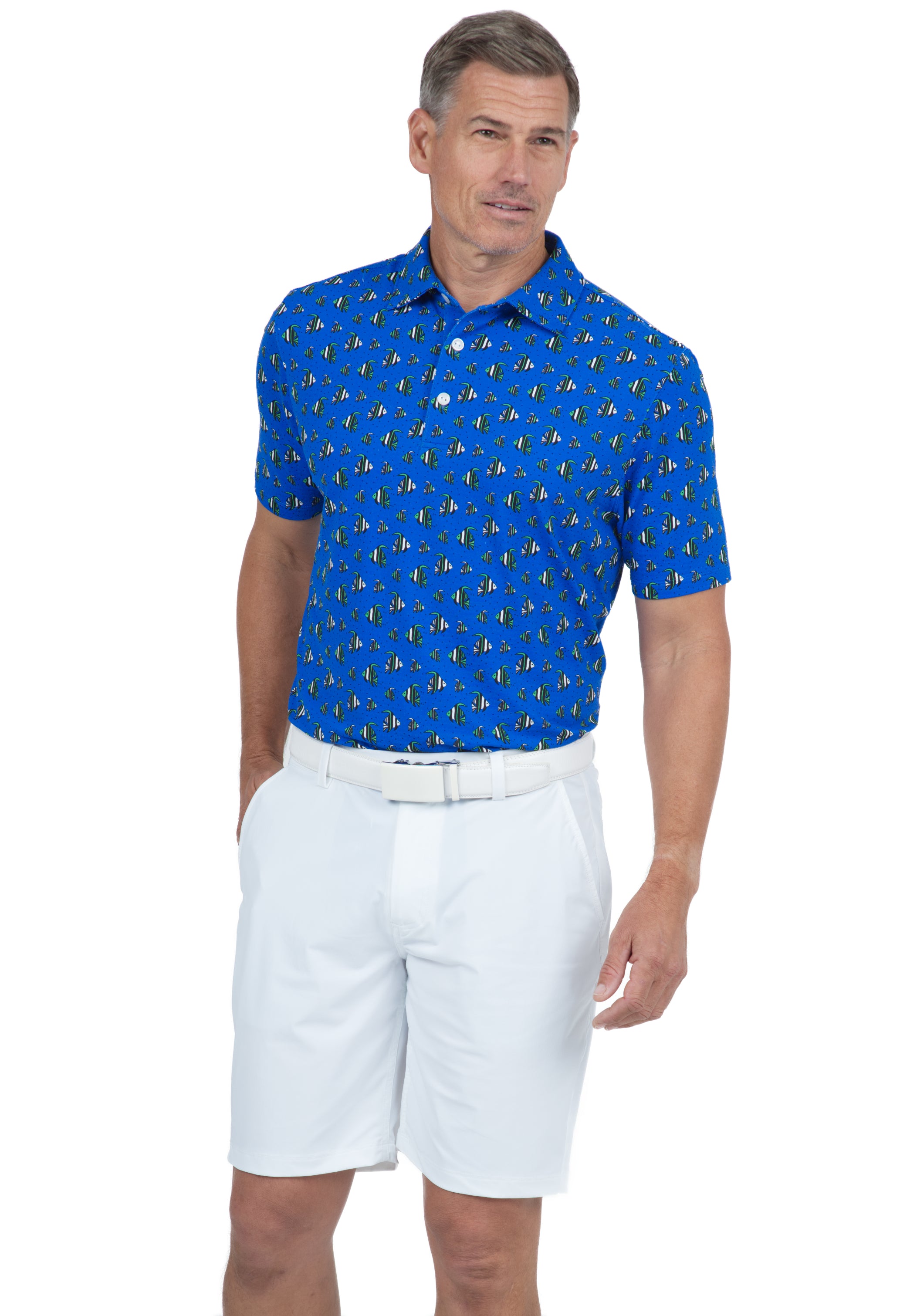 IBKÜL - Angel Fish Print Short Sleeve Polo – 94167 (Modern Fit) - Color: Green/Royal/Black