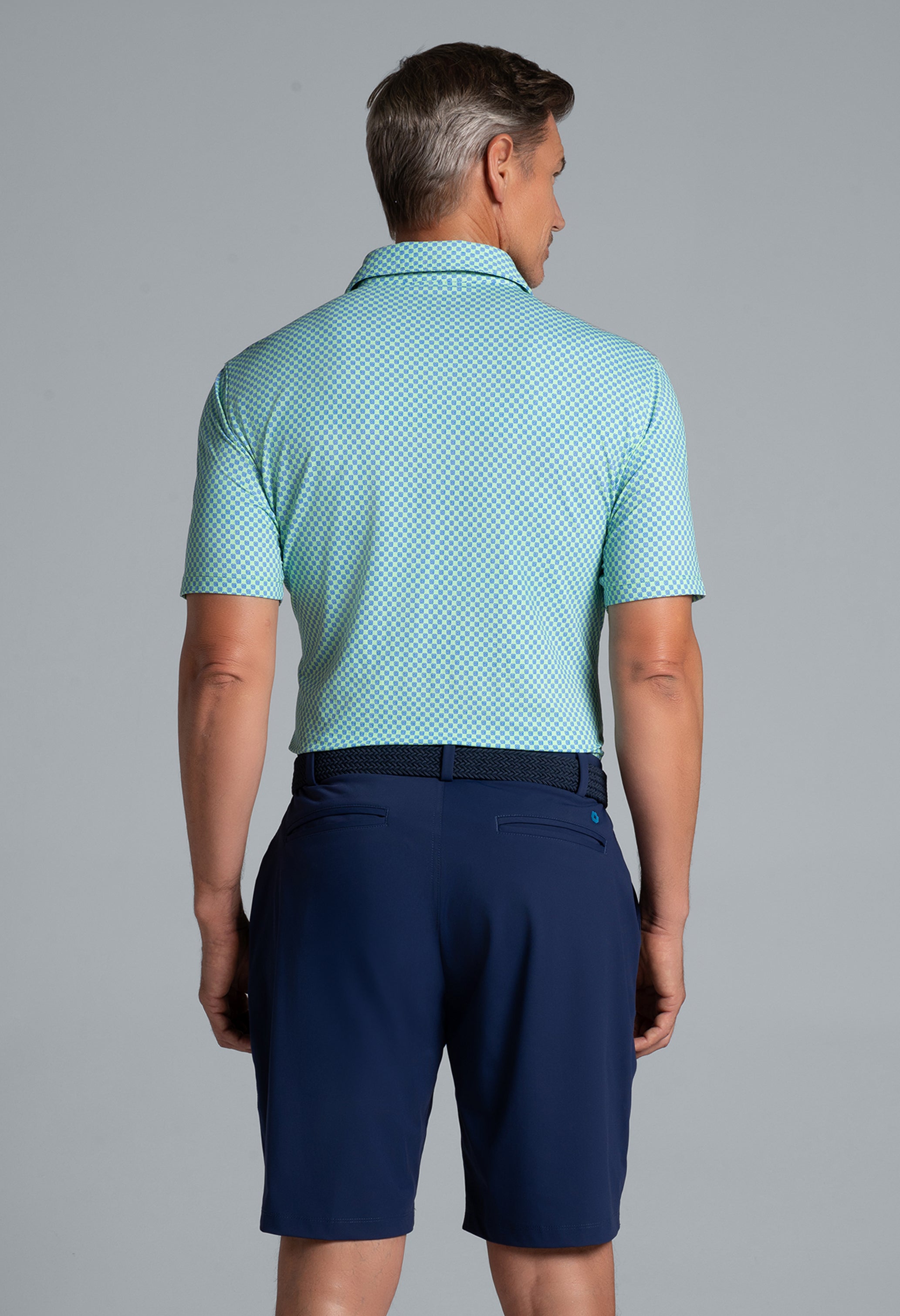 IBKÜL - Square Spiral Print Short Sleeve Polo – 94169 (Modern Fit) - Color: Royal/Lime/White