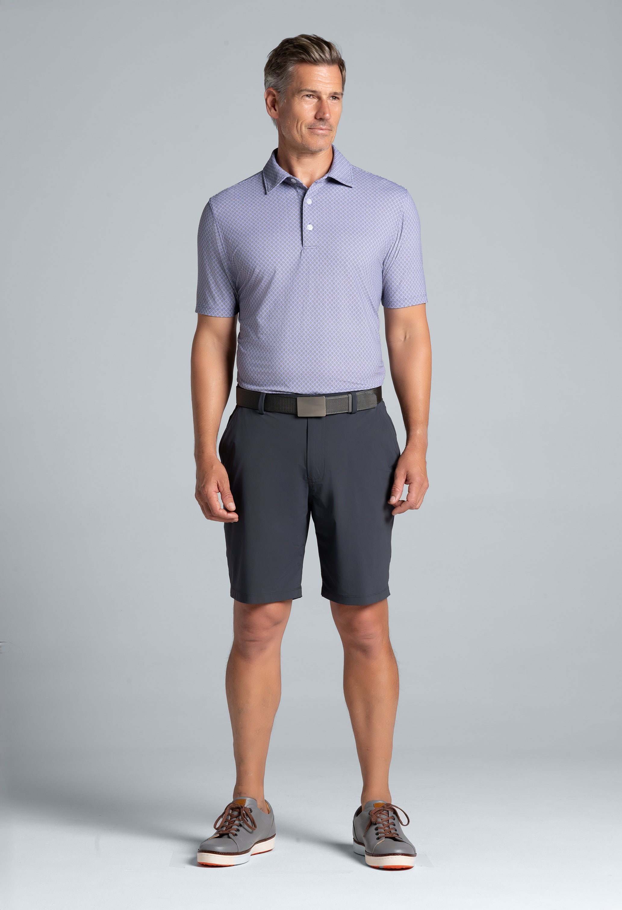 IBKÜL - Square Spiral Print Short Sleeve Polo – 94169 (Modern Fit) - Color: Charcoal/Plum