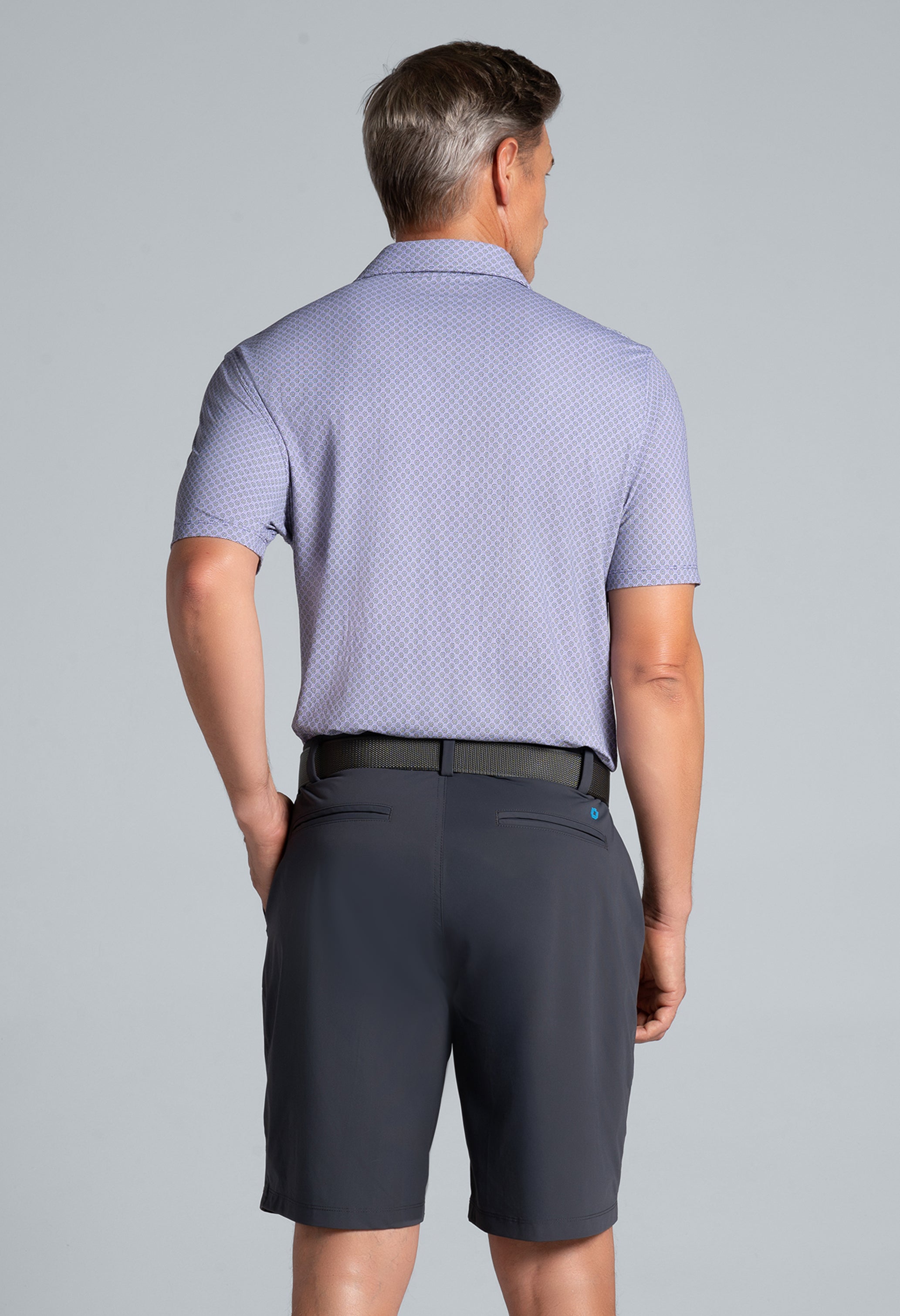 IBKÜL - Square Spiral Print Short Sleeve Polo – 94169 (Modern Fit) - Color: Charcoal/Plum
