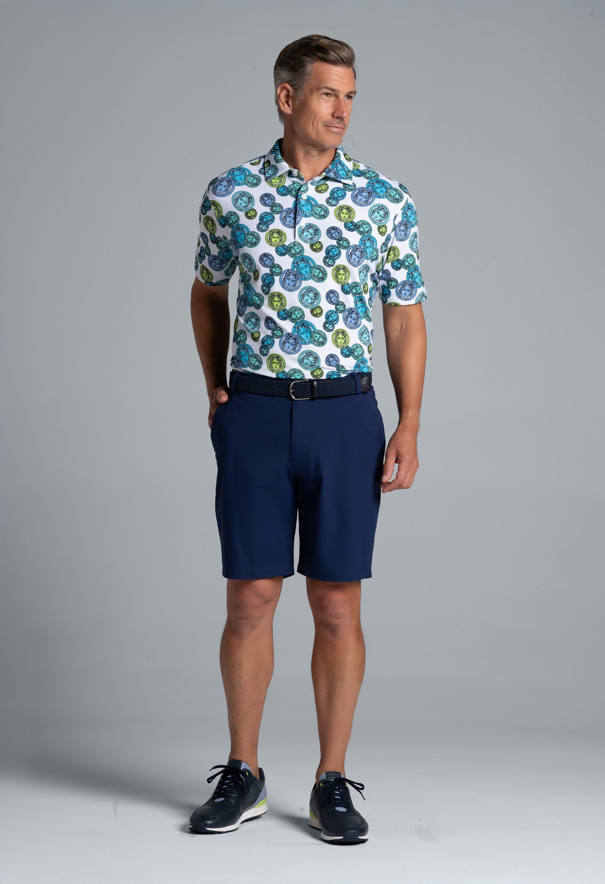 IBKÜL - Medusa Print Short Sleeve Polo – 94171 (Modern Fit) - Color: Turq Multi