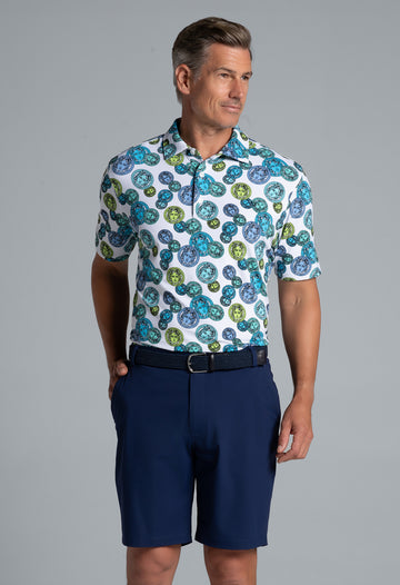 IBKÜL - Medusa Print Short Sleeve Polo – 94171 (Modern Fit) - Color: Turq Multi