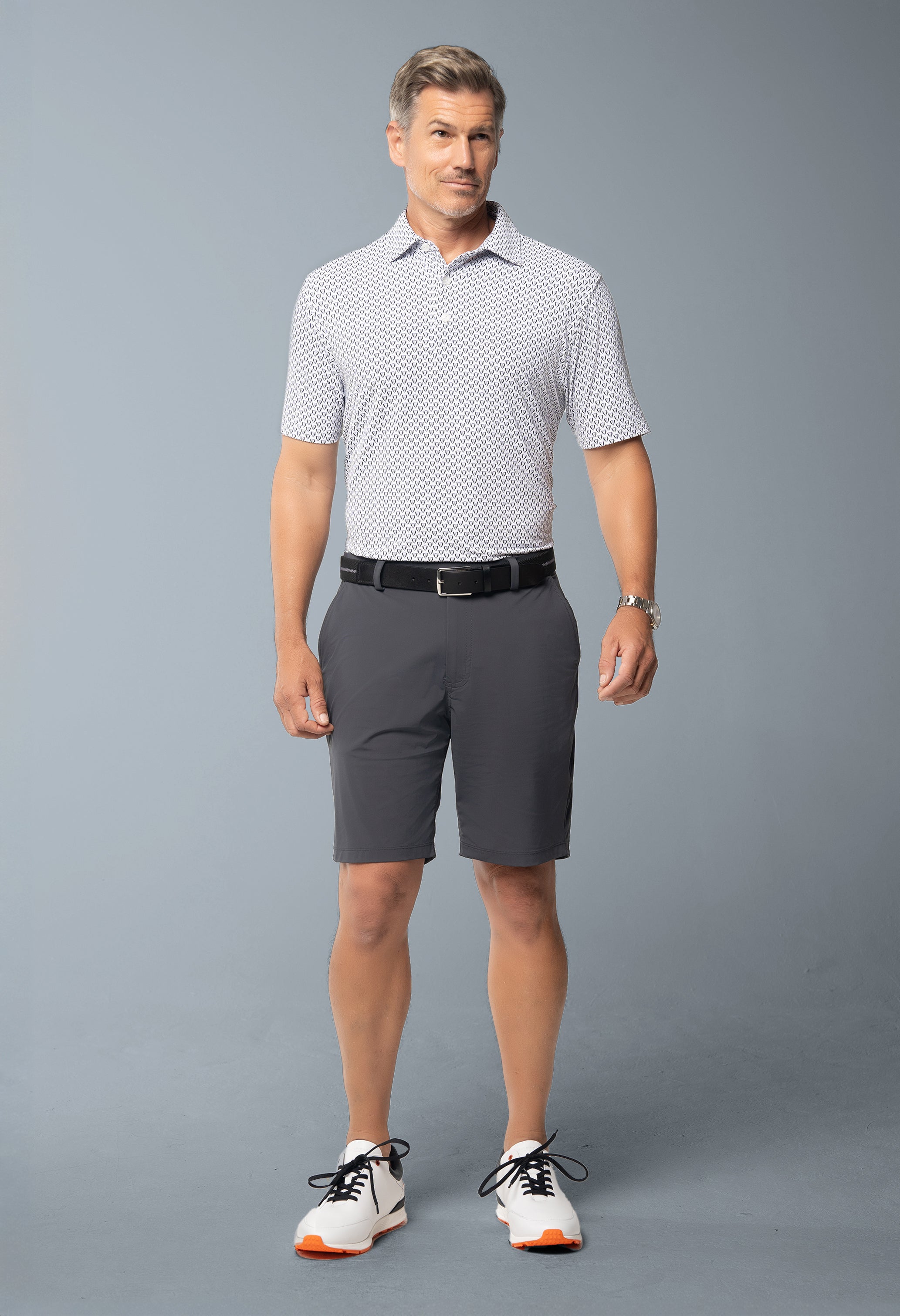 IBKÜL - Tuxedo Print Short Sleeve Polo – 94172 (Modern Fit) - Color: Charcoal/Plum
