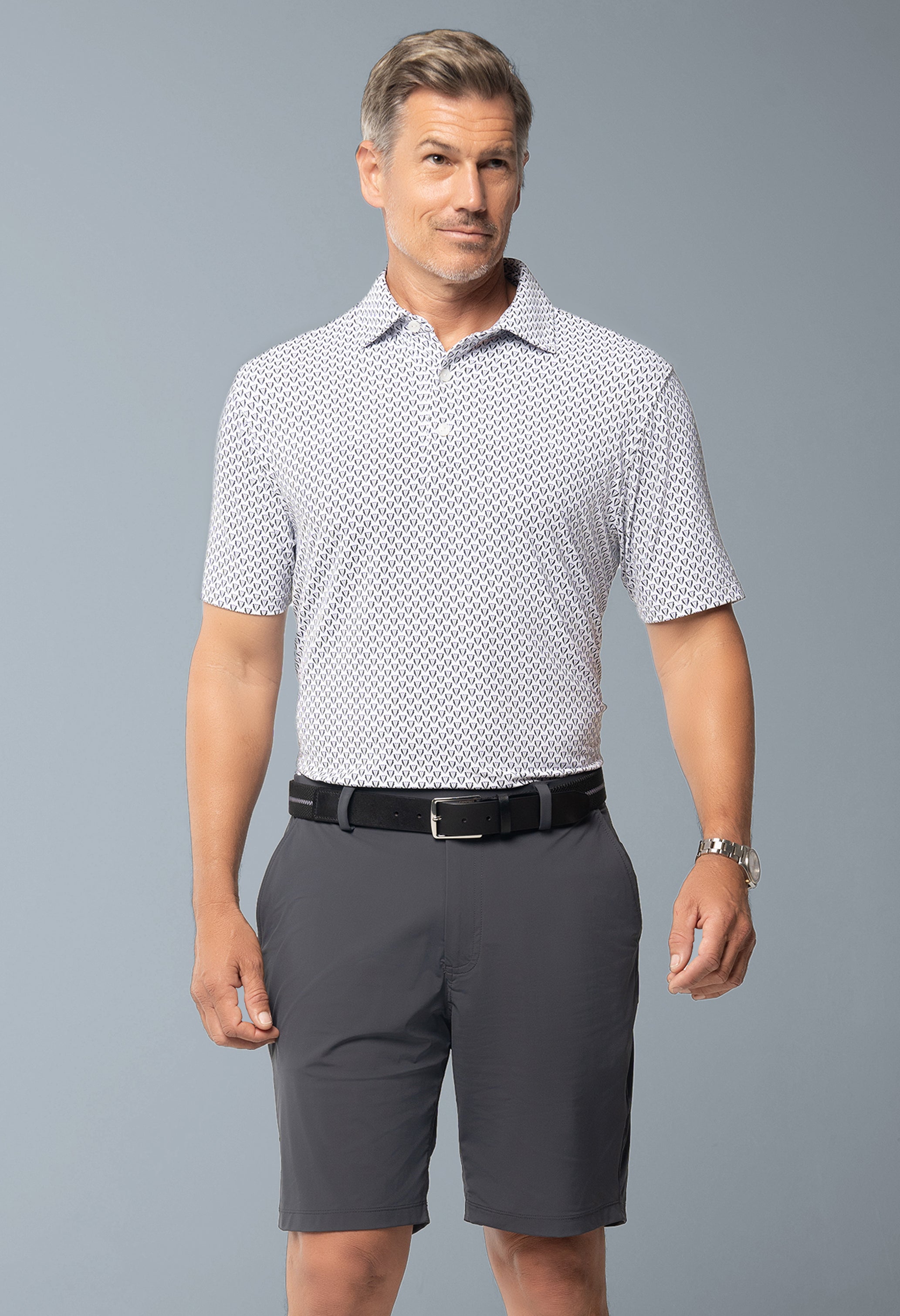IBKÜL - Tuxedo Print Short Sleeve Polo – 94172 (Modern Fit) - Color: Charcoal/Plum