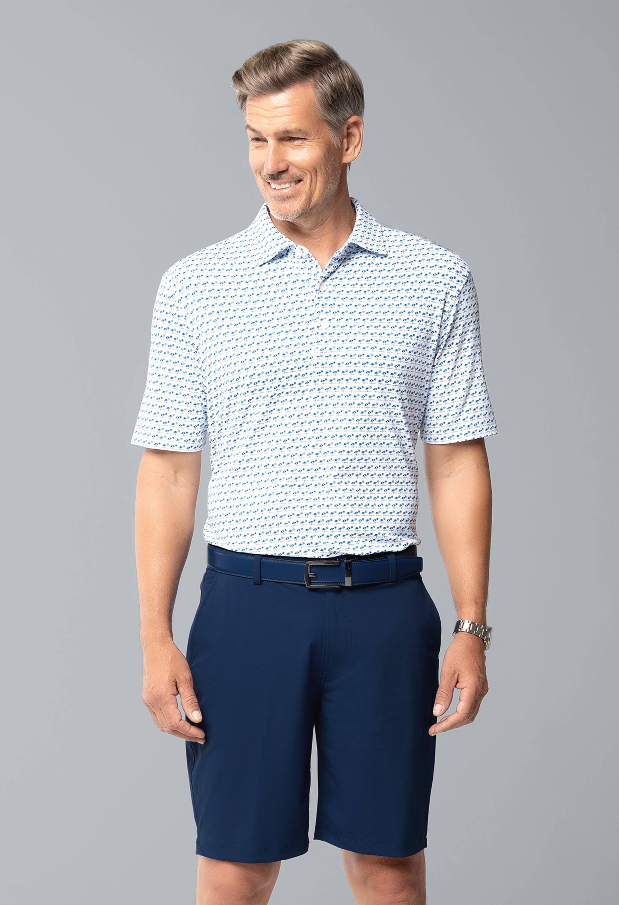 IBKÜL - Beach Day Print Short Sleeve Polo – 94174 (Modern Fit) - Color: Royal/Lime/White