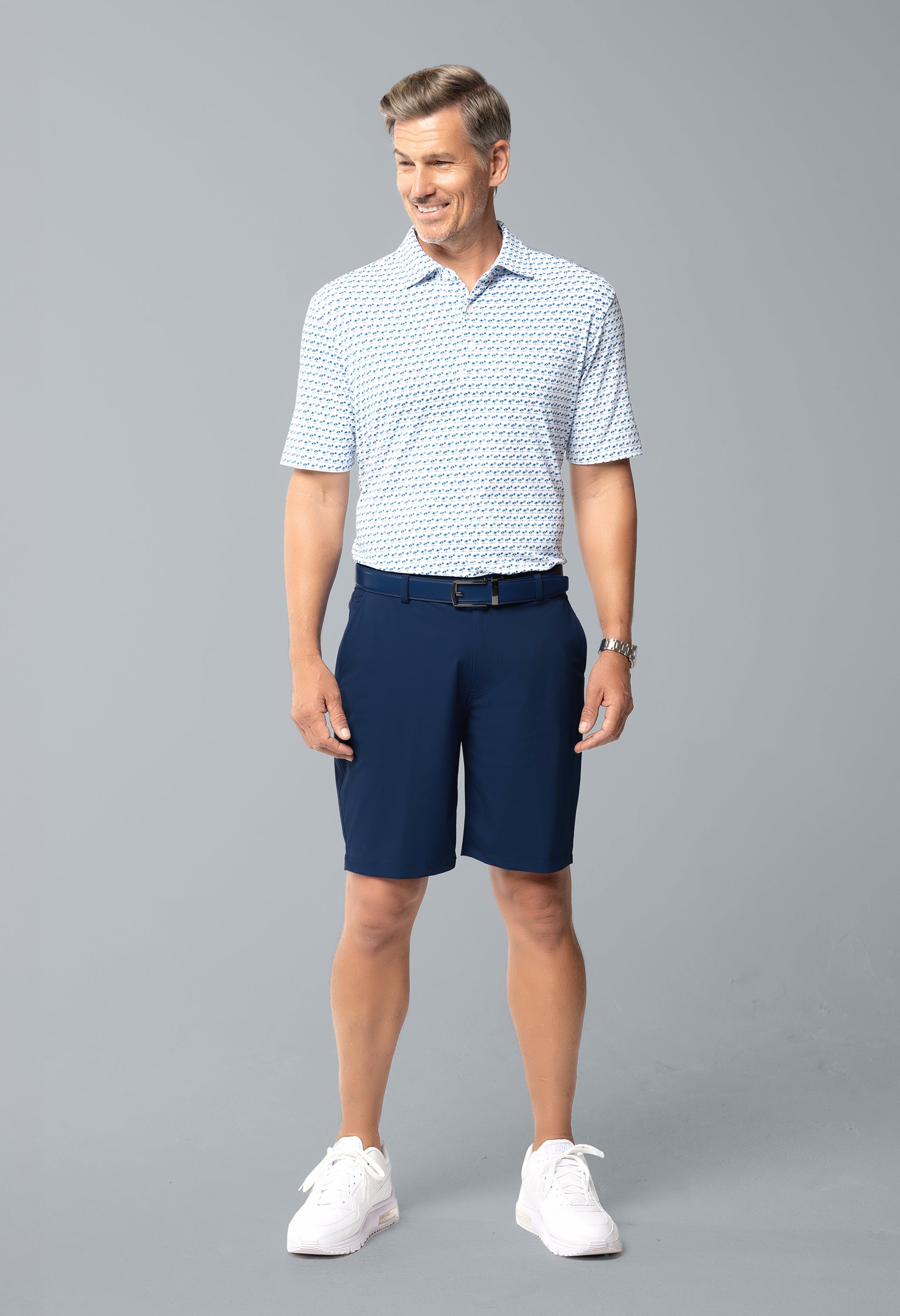 IBKÜL - Beach Day Print Short Sleeve Polo – 94174 (Modern Fit) - Color: Royal/Lime/White