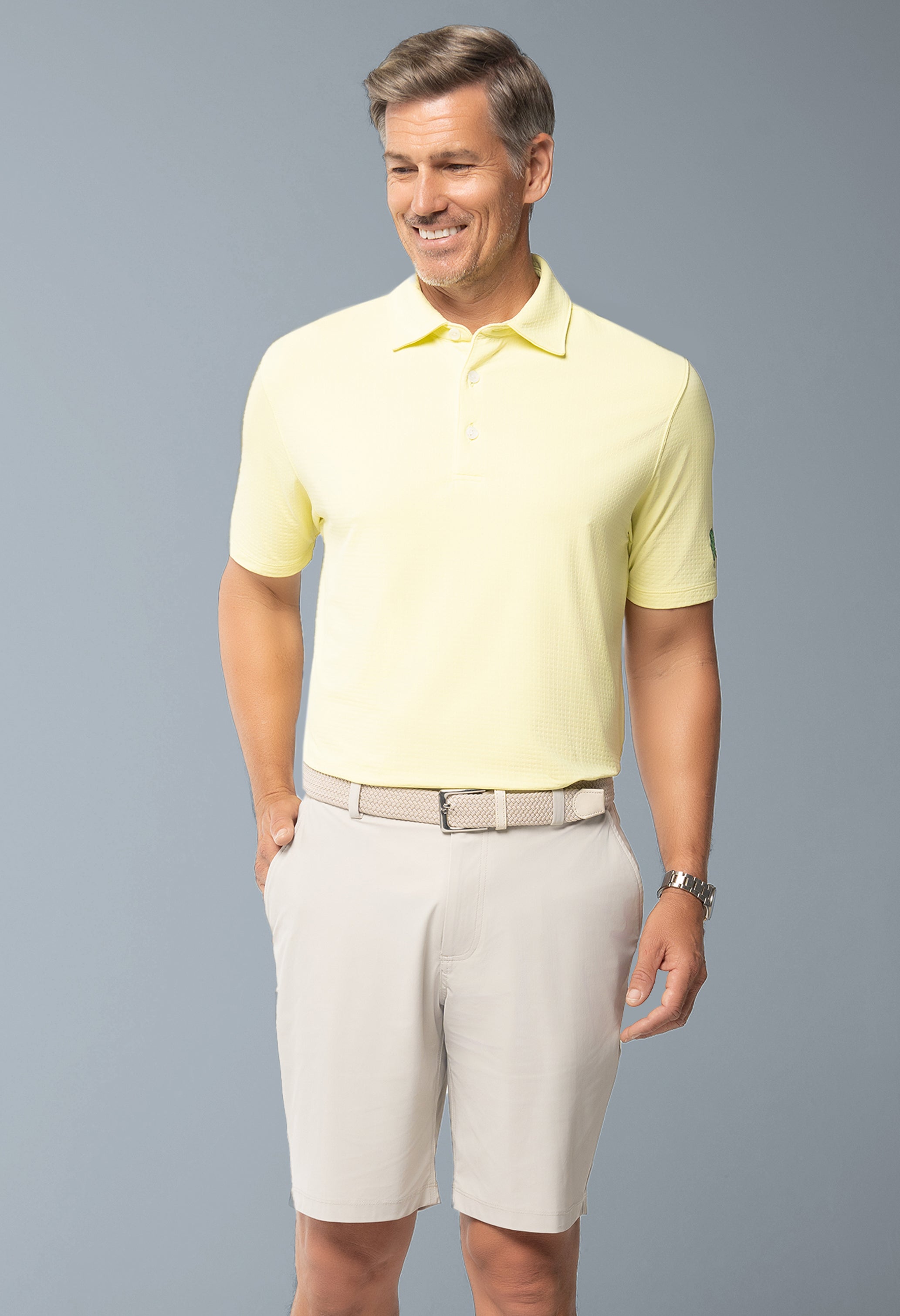 IBKÜL - Lucky Charm Print Short Sleeve Polo – 94176 (Modern Fit) - Color: Butter
