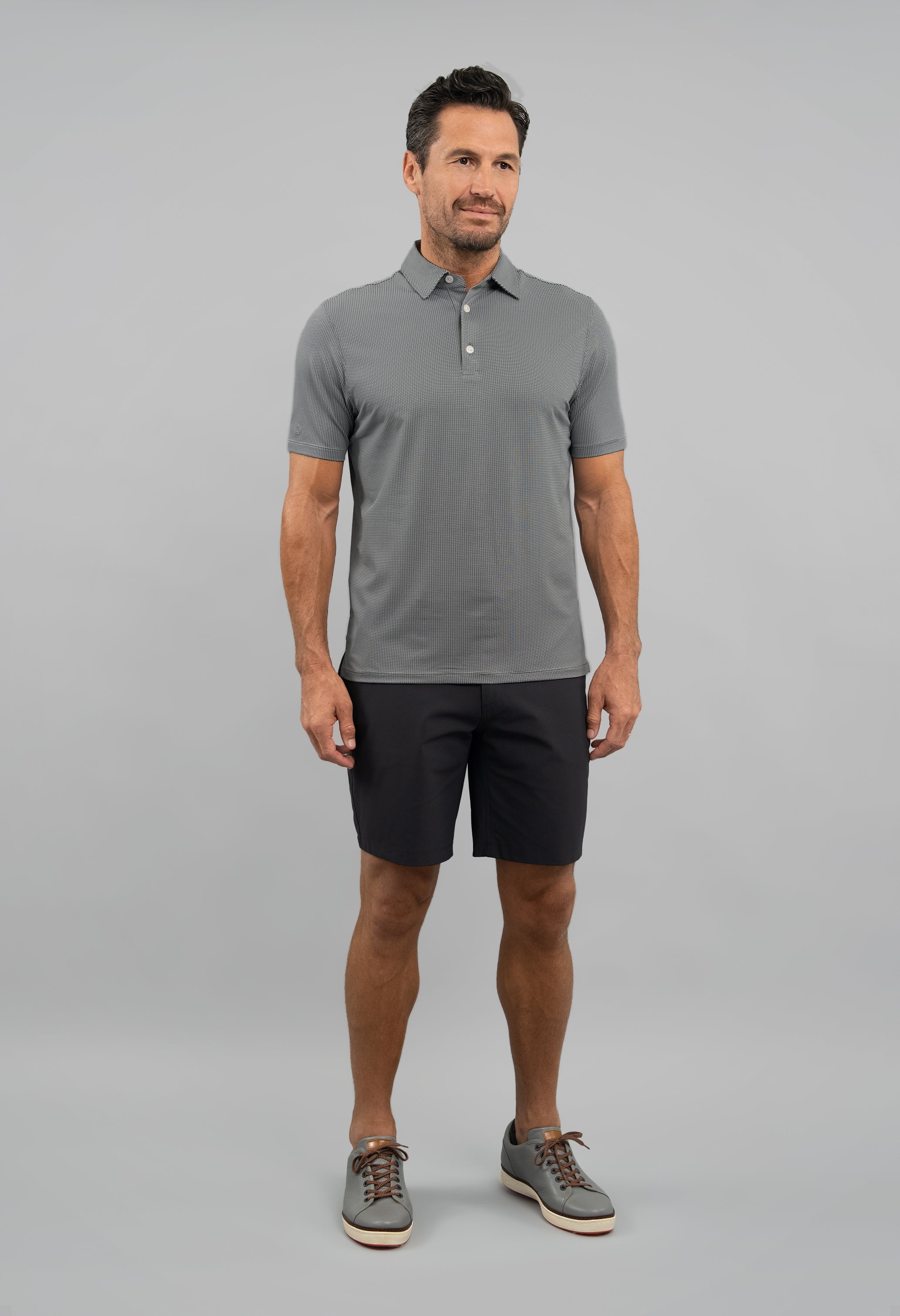 IBKÜL - Combo Stitch Short Sleeve Polo (Modern Fit) - Color: White/Platinum/Black