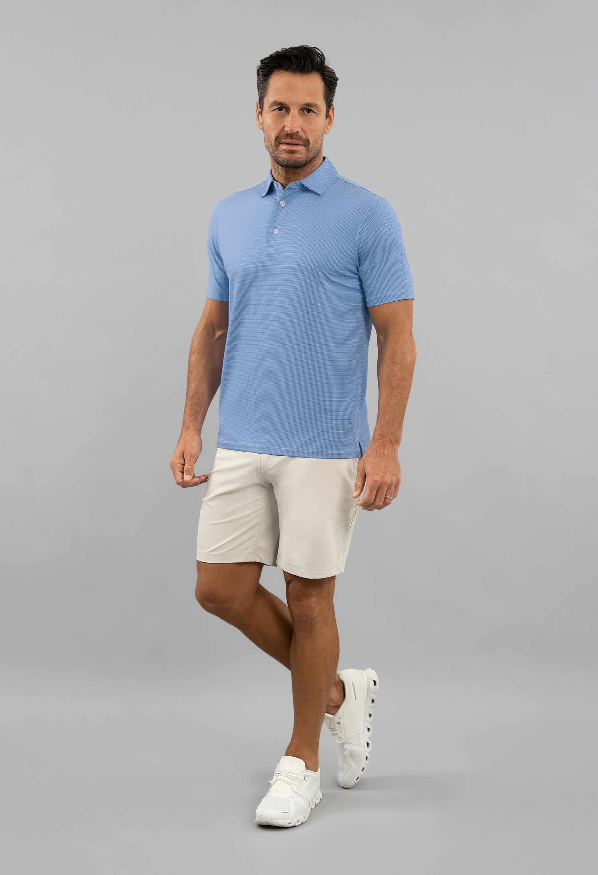 IBKÜL - Combo Stitch Short Sleeve Polo (Modern Fit) - Color: White/Pool Party/Royal