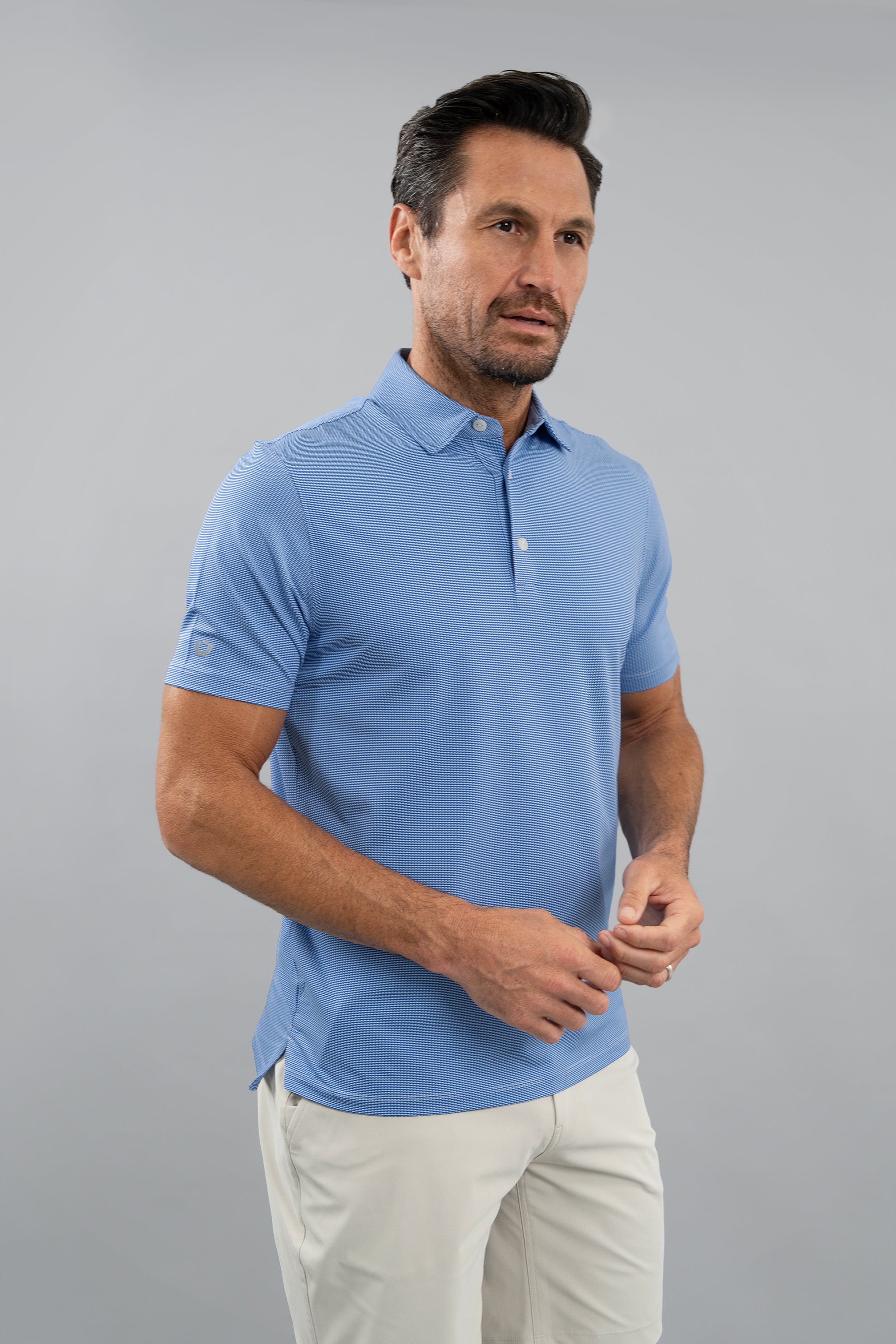IBKÜL - Combo Stitch Short Sleeve Polo (Modern Fit) - Color: White/Pool Party/Royal